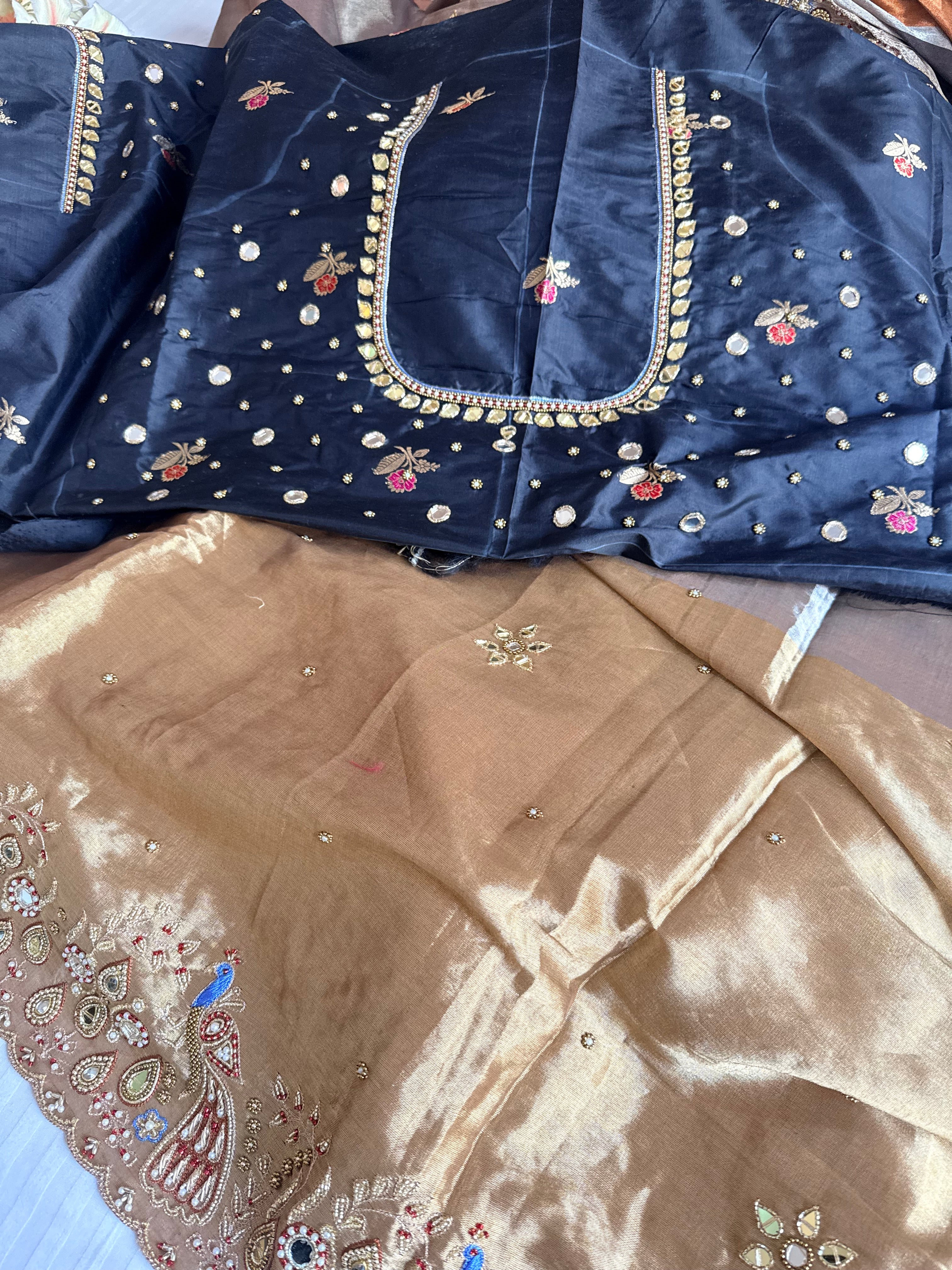 Kanjivaram banarasi tissue silk hand embroidered kadhwa saree with katan silk blouse