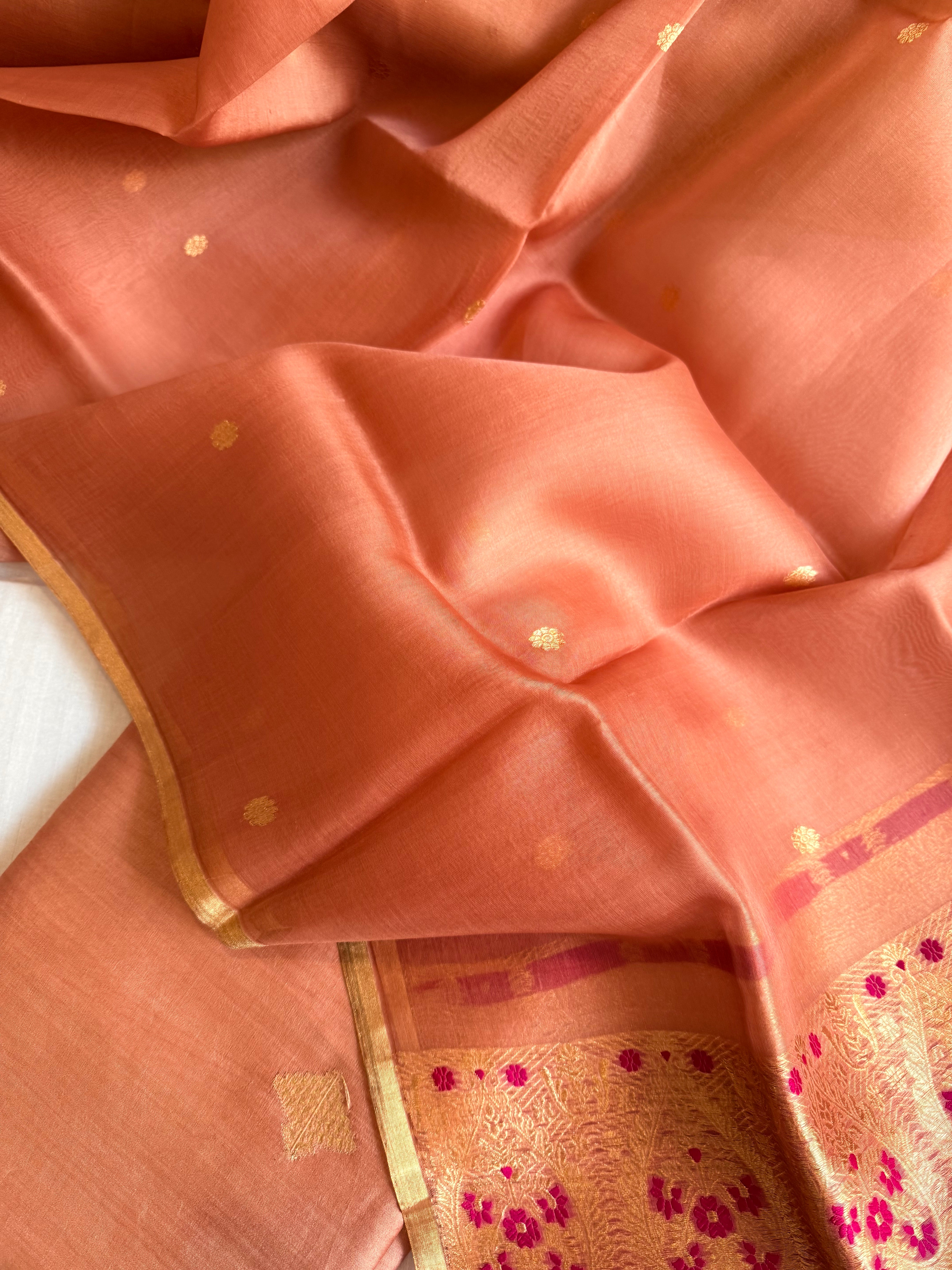 Summer suit sets - Spun chiniya silk kadhwa buti kora silk duppata suit sets