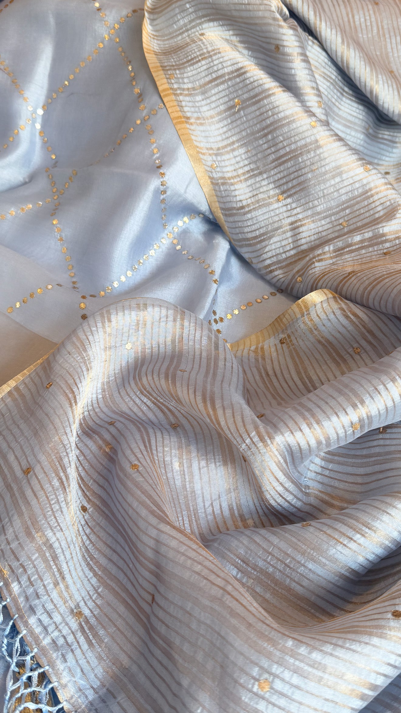 Summer suit edit - Spun chiniya silk mukaish work blush blue hand embroidered suit set