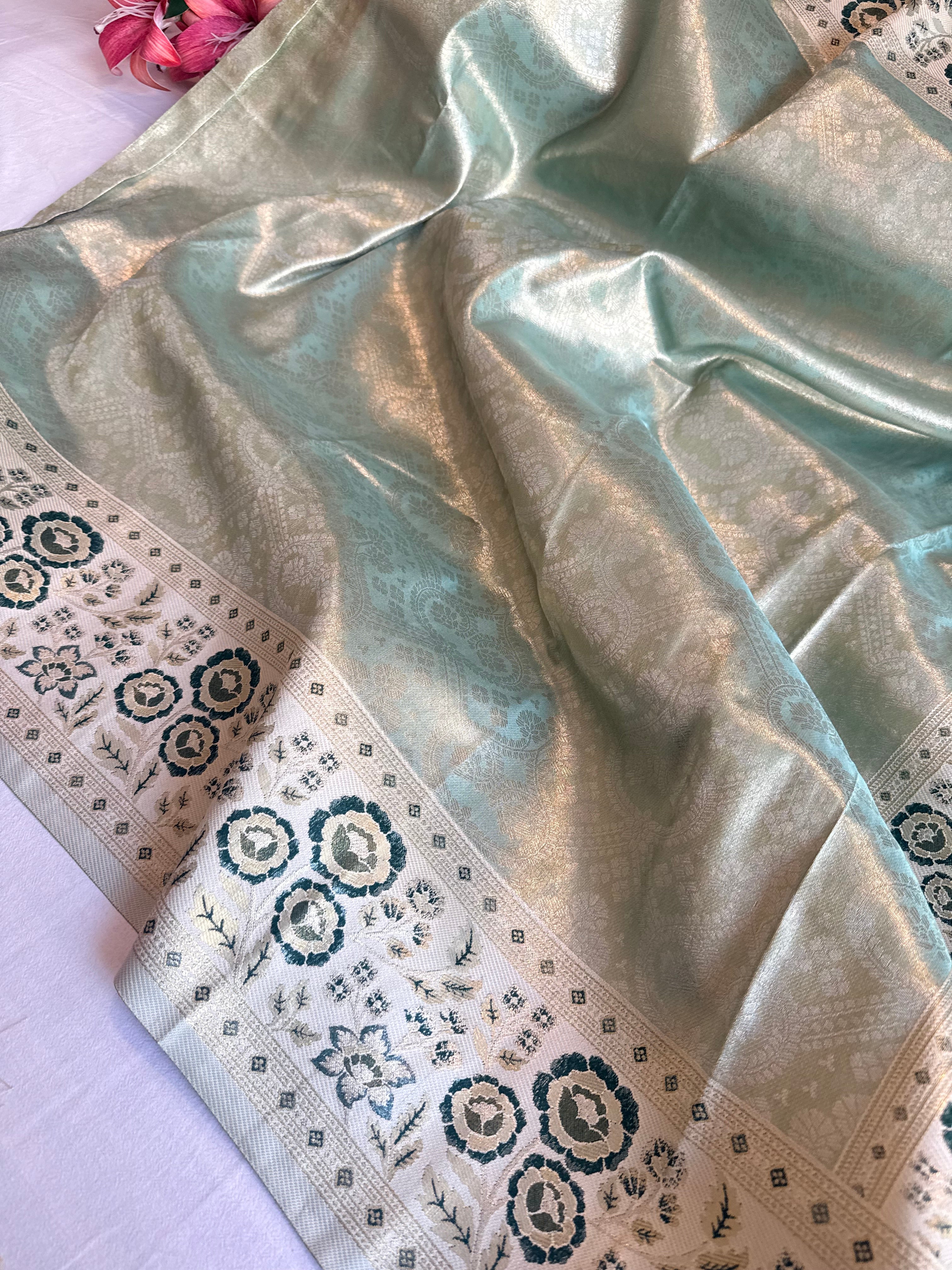 Kanjivaram inspired - Blush blue tissue brocade meenakari kadhwa weaving saree