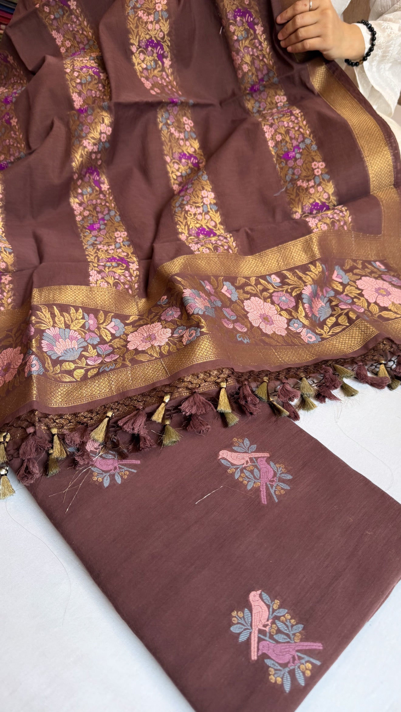 Banarasi cotton resham meenakari suit set