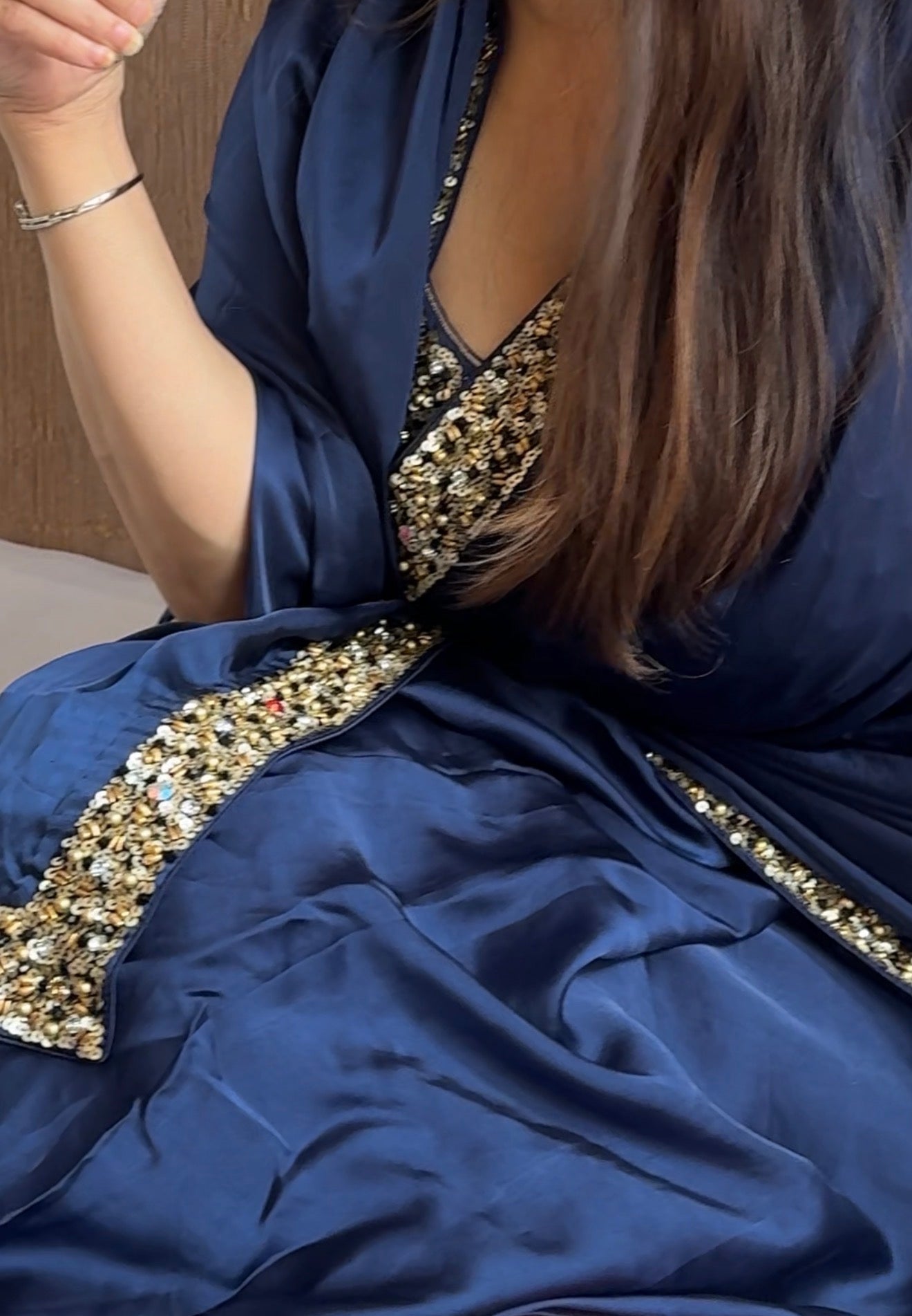 Mashru banarasi satin-sequin work hand embroidered cocktail edit saree