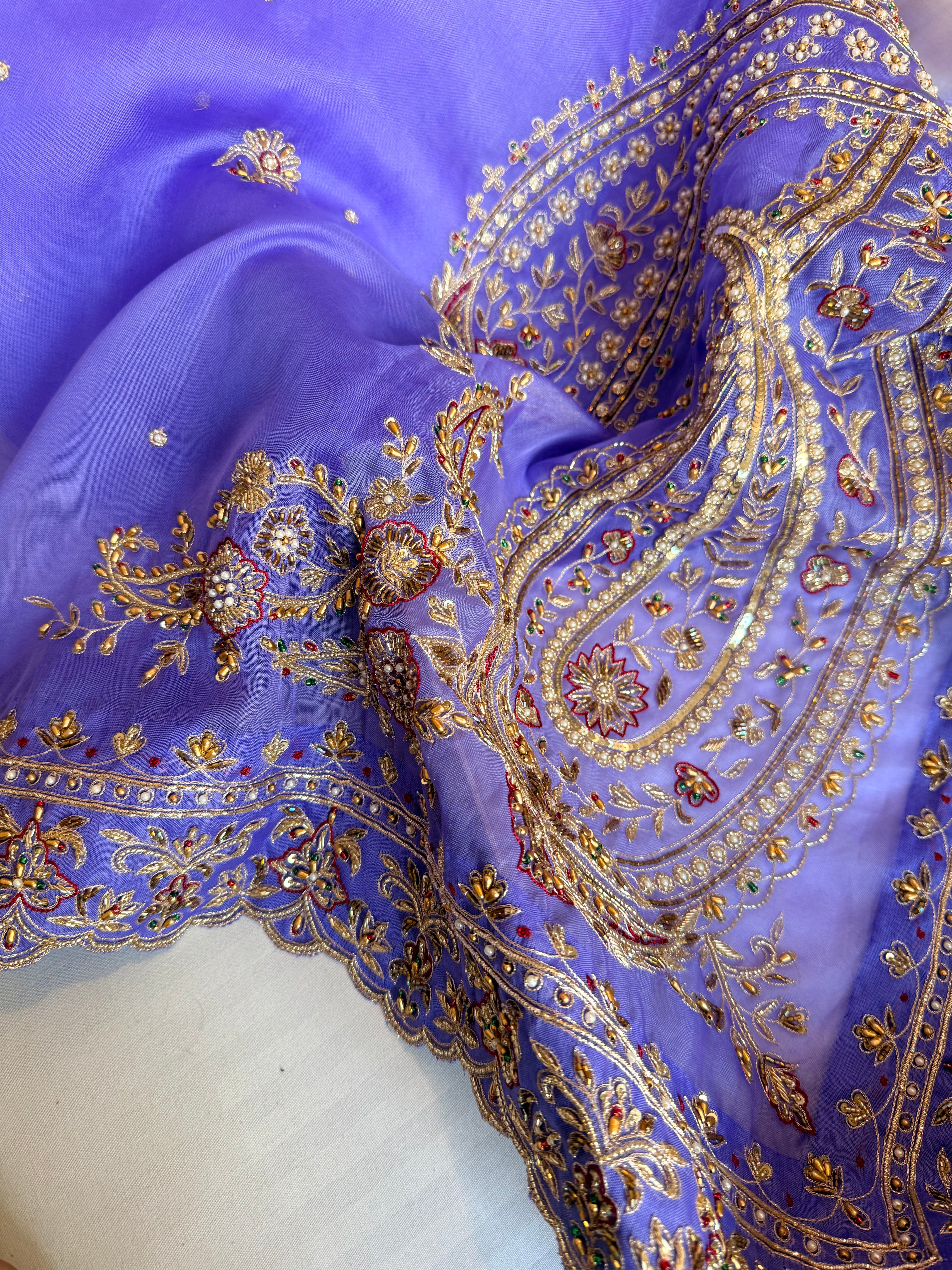 Mummy ki purani wali saree edit - Brinjal purple kora silk kadhwa hand embroidered saree