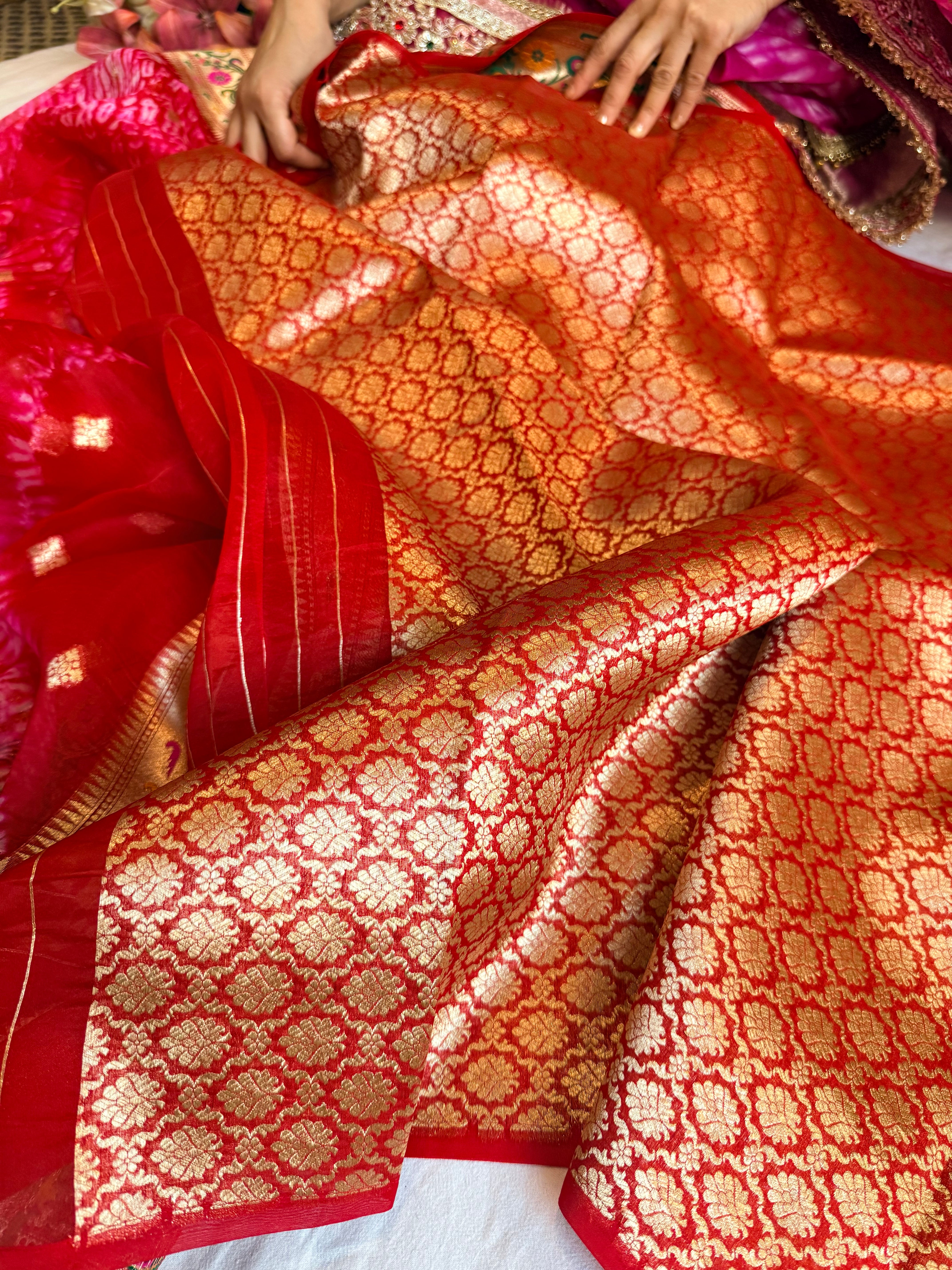 Cranberry Kora silk paithani meenakari arshi dye kadhwa saree