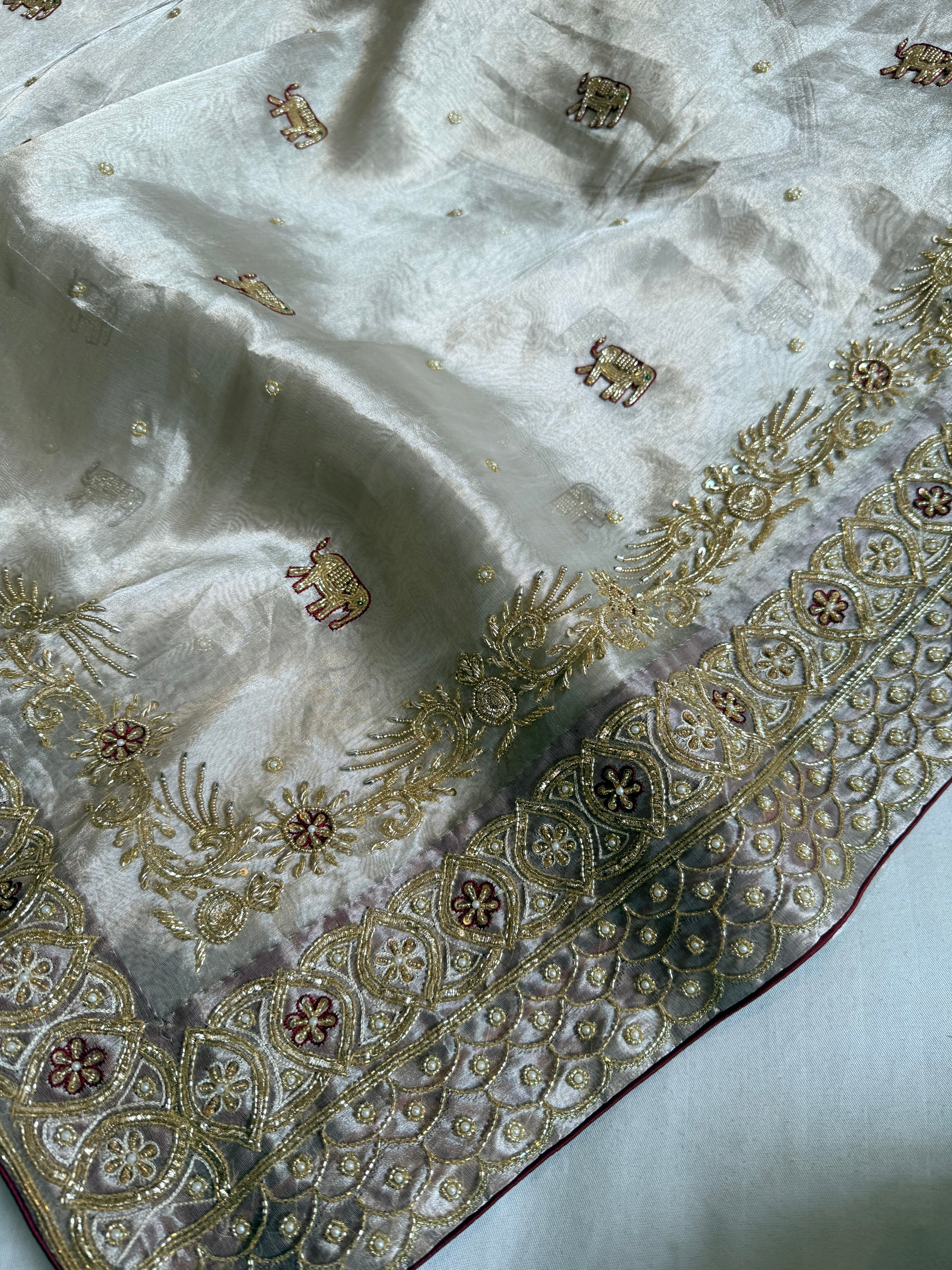 Dulhan wali saree edit diamond tissue silk hand embroidered saree
