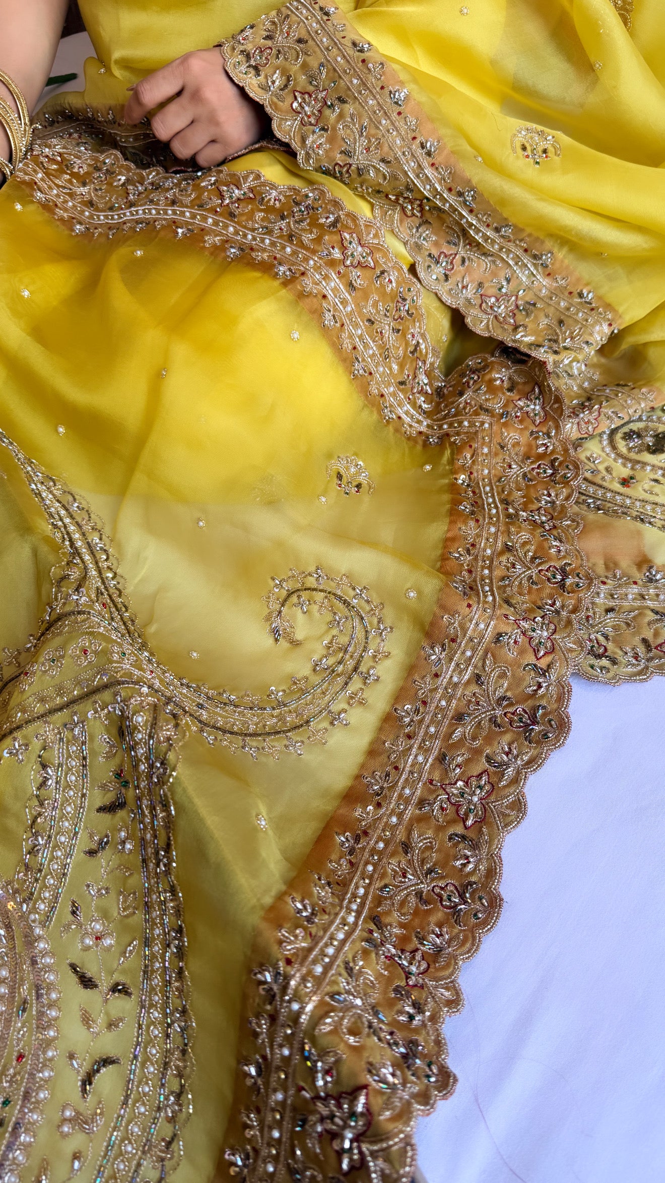 Mummy ki purani wali saree edit - Pineapple yellow kora silk kadhwa hand embroidered saree