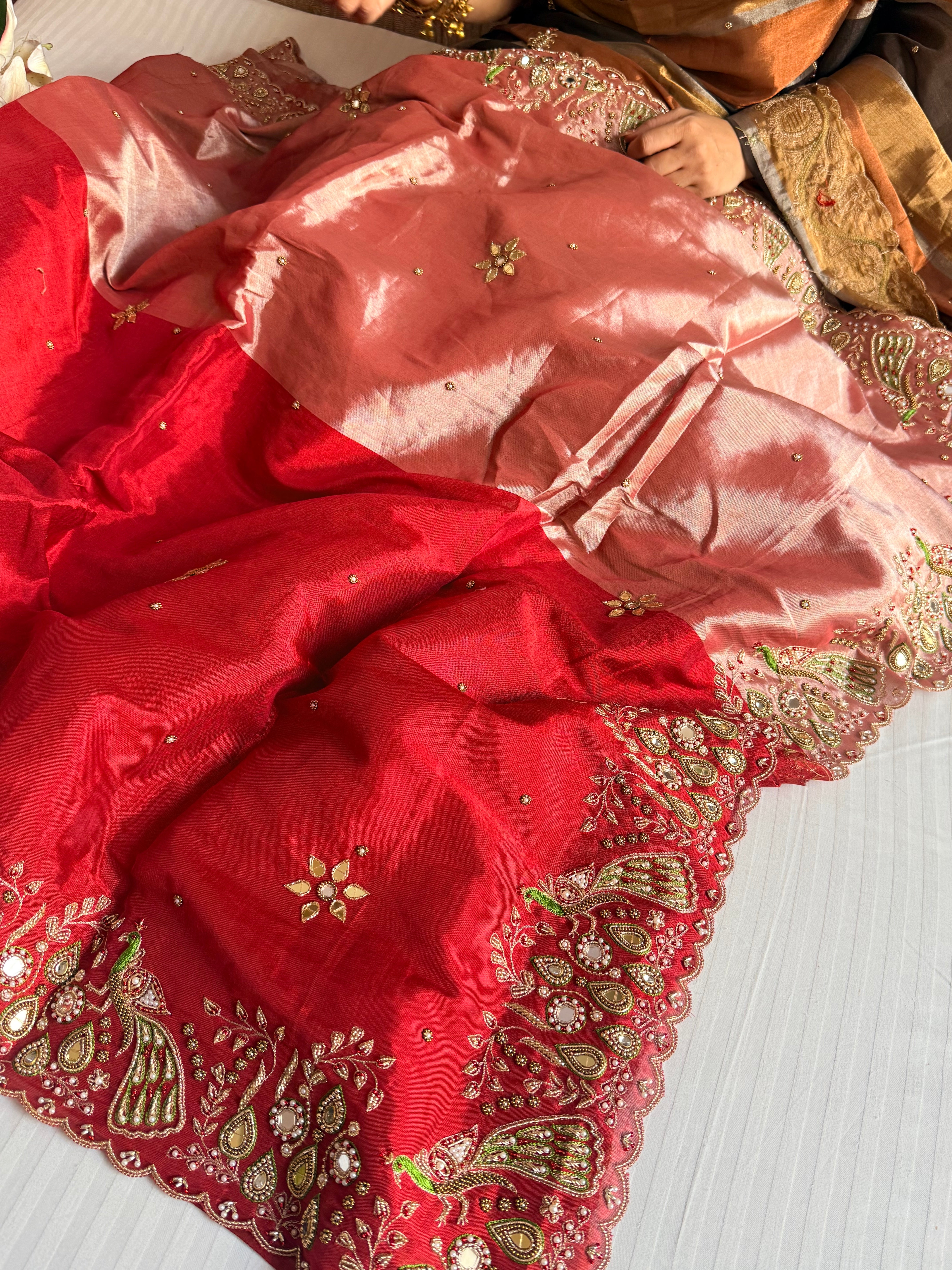 Kanjivaram banarasi tissue silk hand embroidered kadhwa saree with katan silk blouse