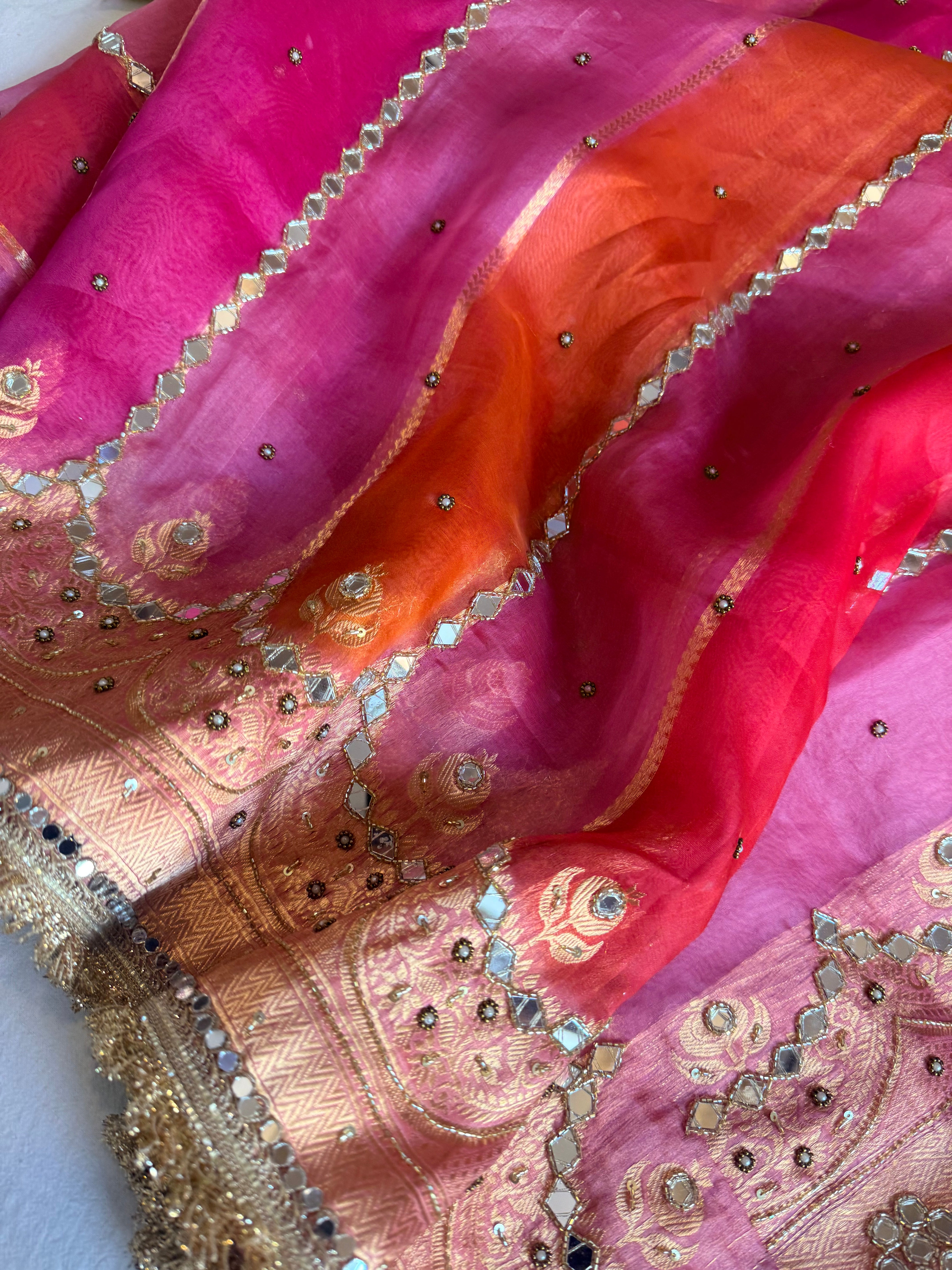 Rang birangi 2.0 - Kora silk mirrorwork hand embroidered rangkaat saree
