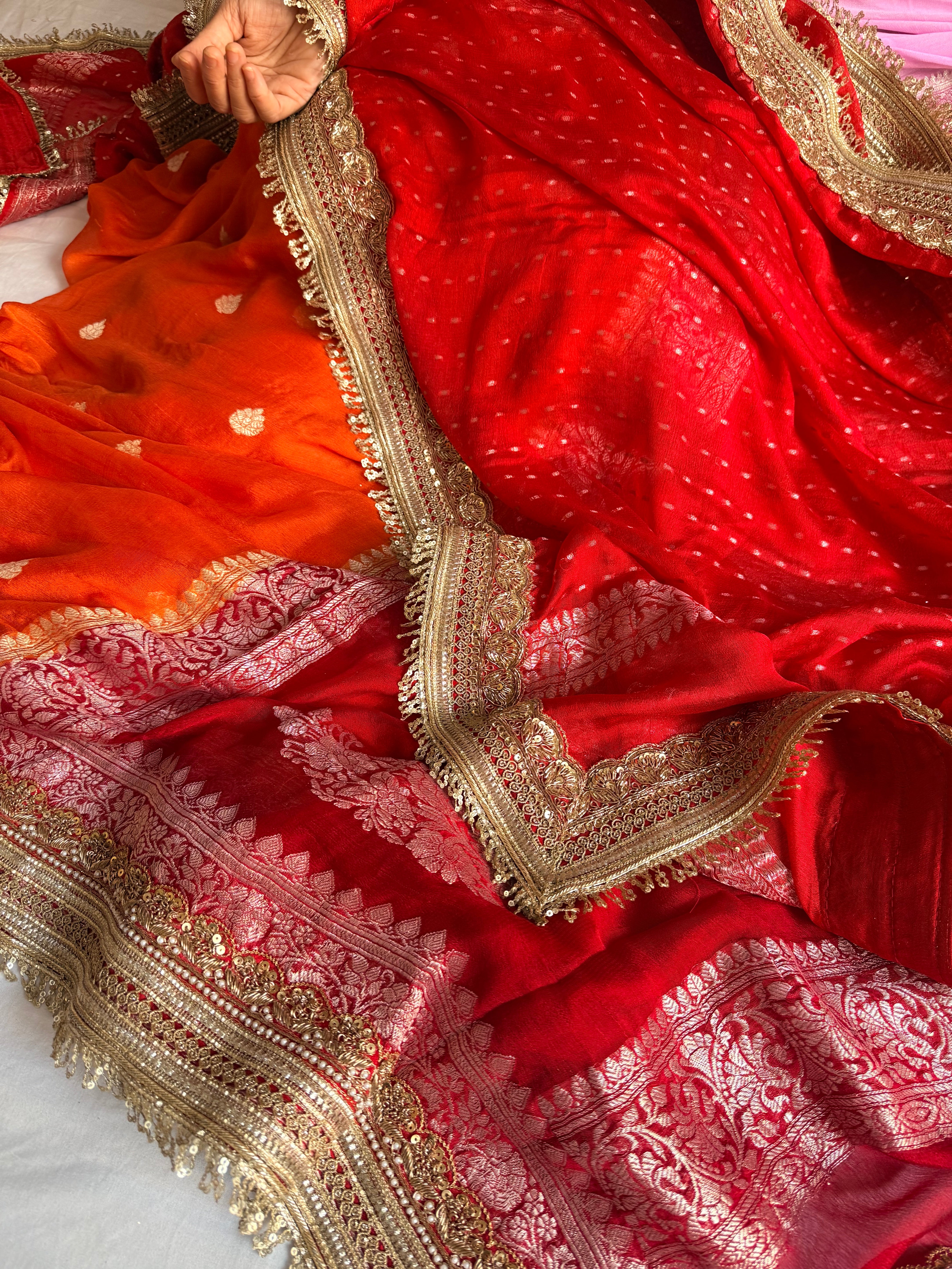 Sridevi edit - Chiffon banarasi gorgette chap dye kadhwa saree duppata set