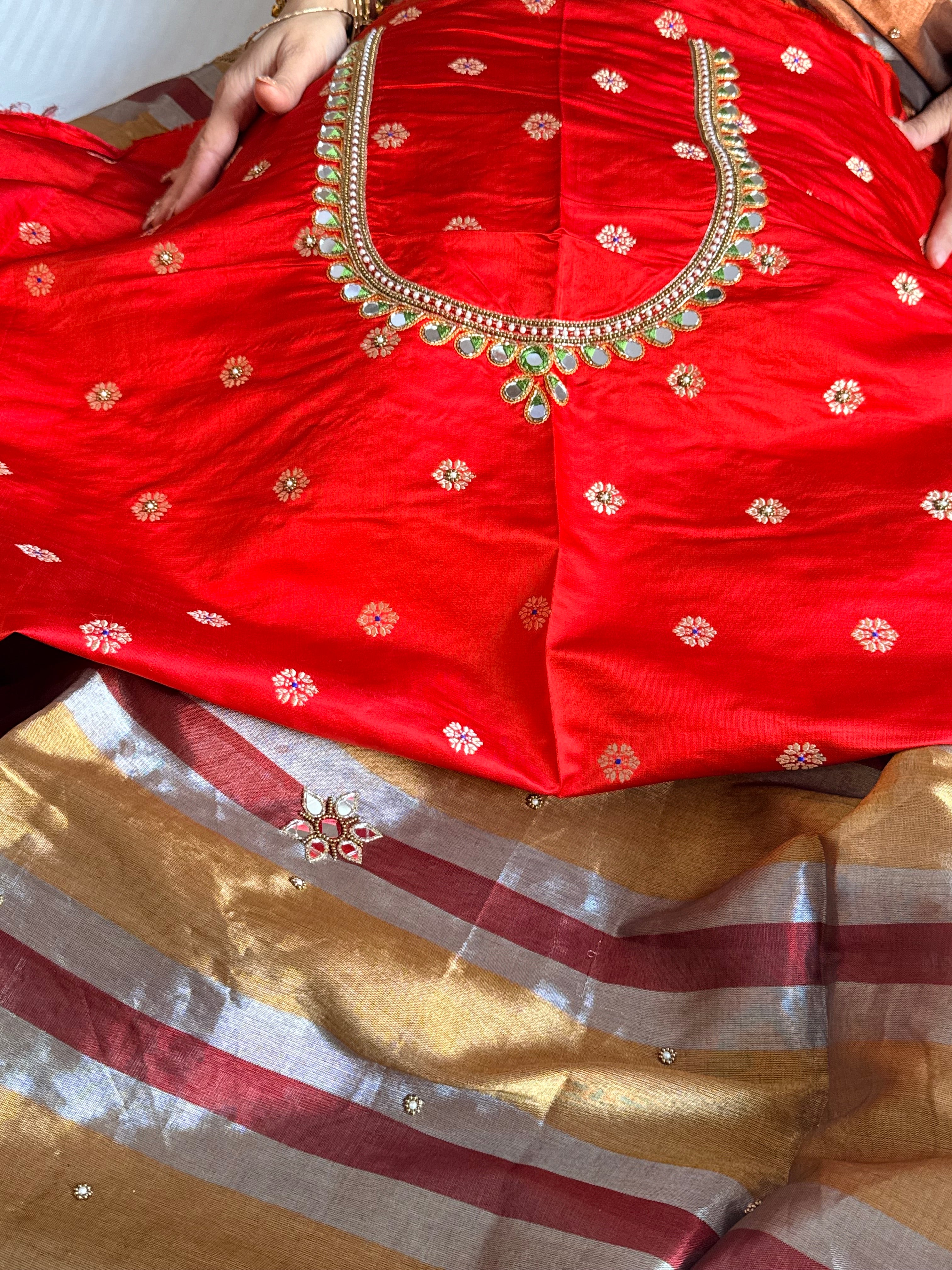 Kanjivaram banarasi tissue silk hand embroidered kadhwa saree with katan silk blouse