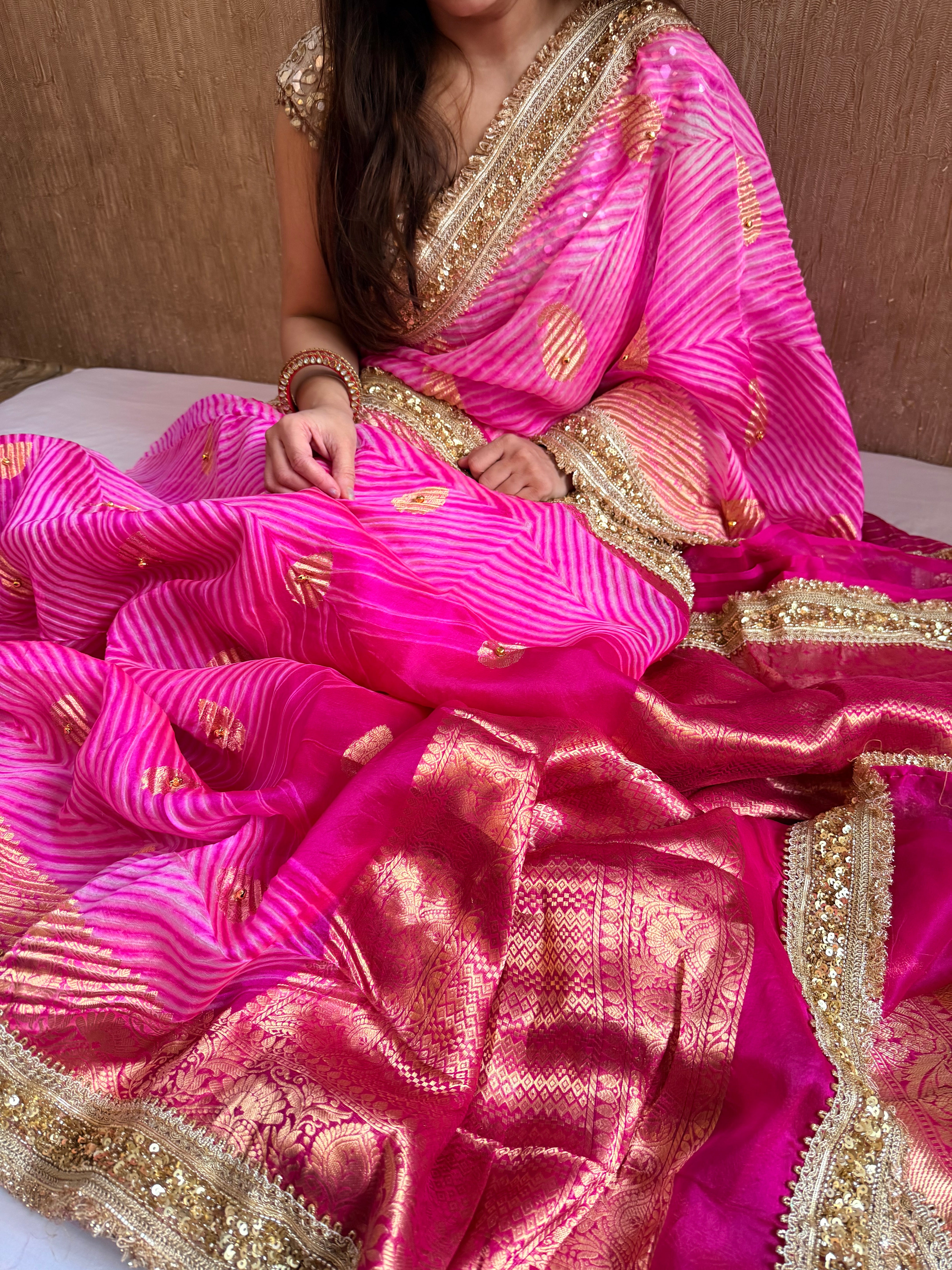 Kamal edit arshi dyed kora silk hand embroidered ghungroo work saree