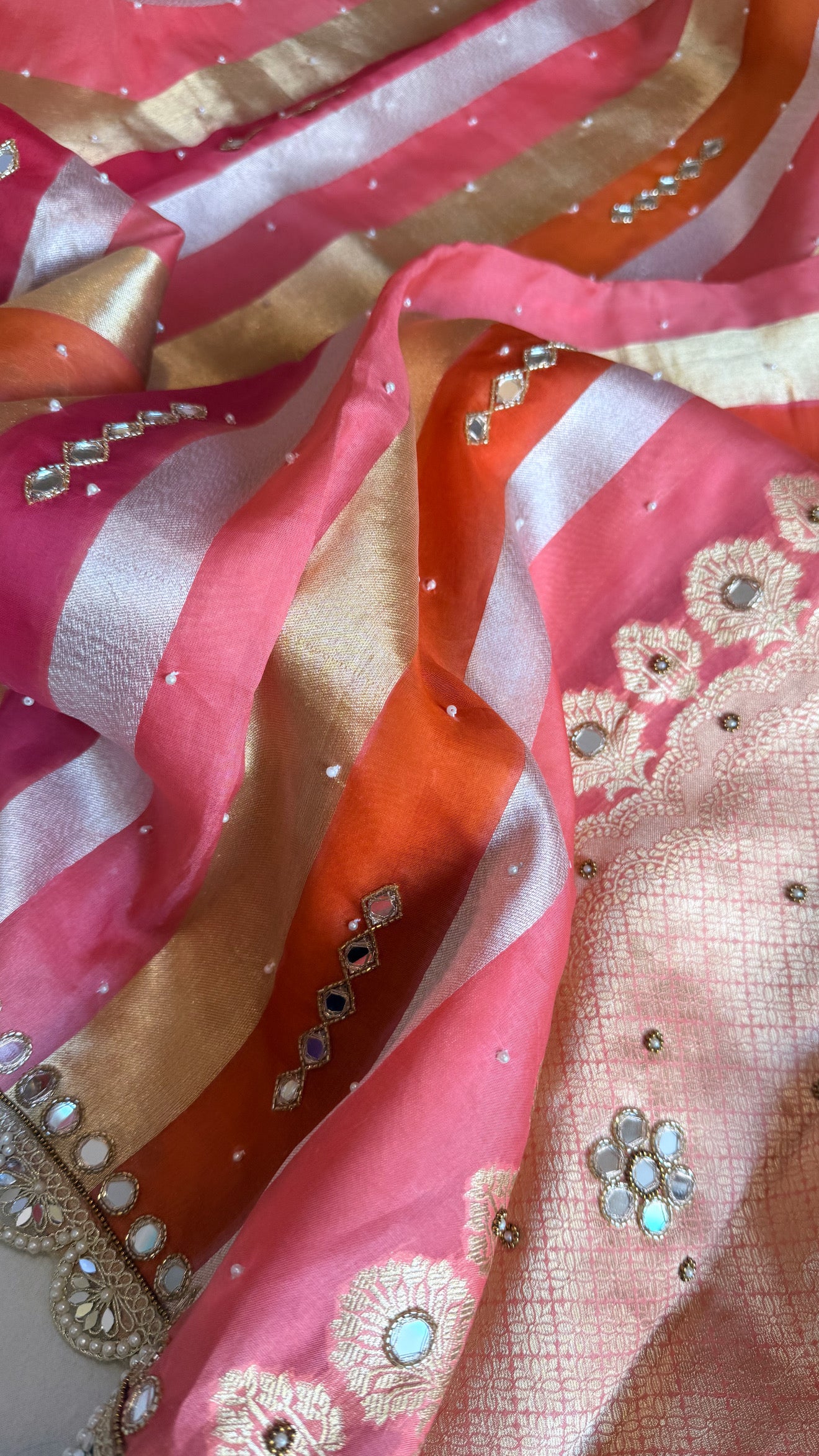 Rang birangi 2.0 - Kora silk mirrorwork hand embroidered rangkaat saree