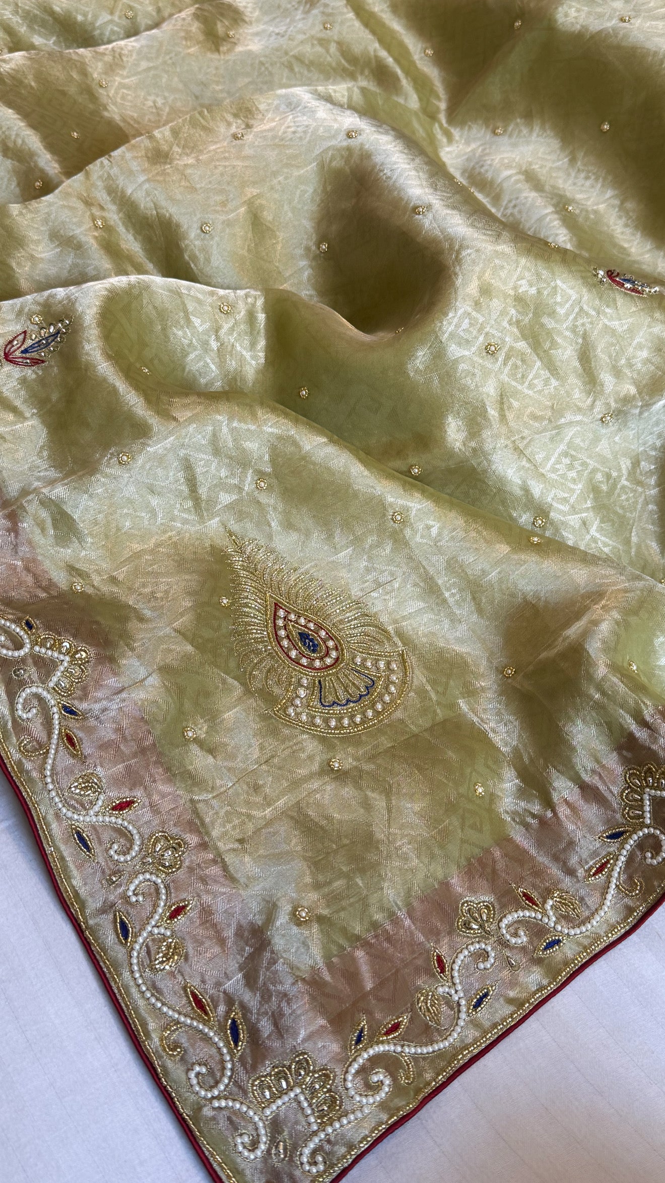 Pakeezah edit 2.0 - Mint green zardozi hand embroidered tissue silk kadhwa saree