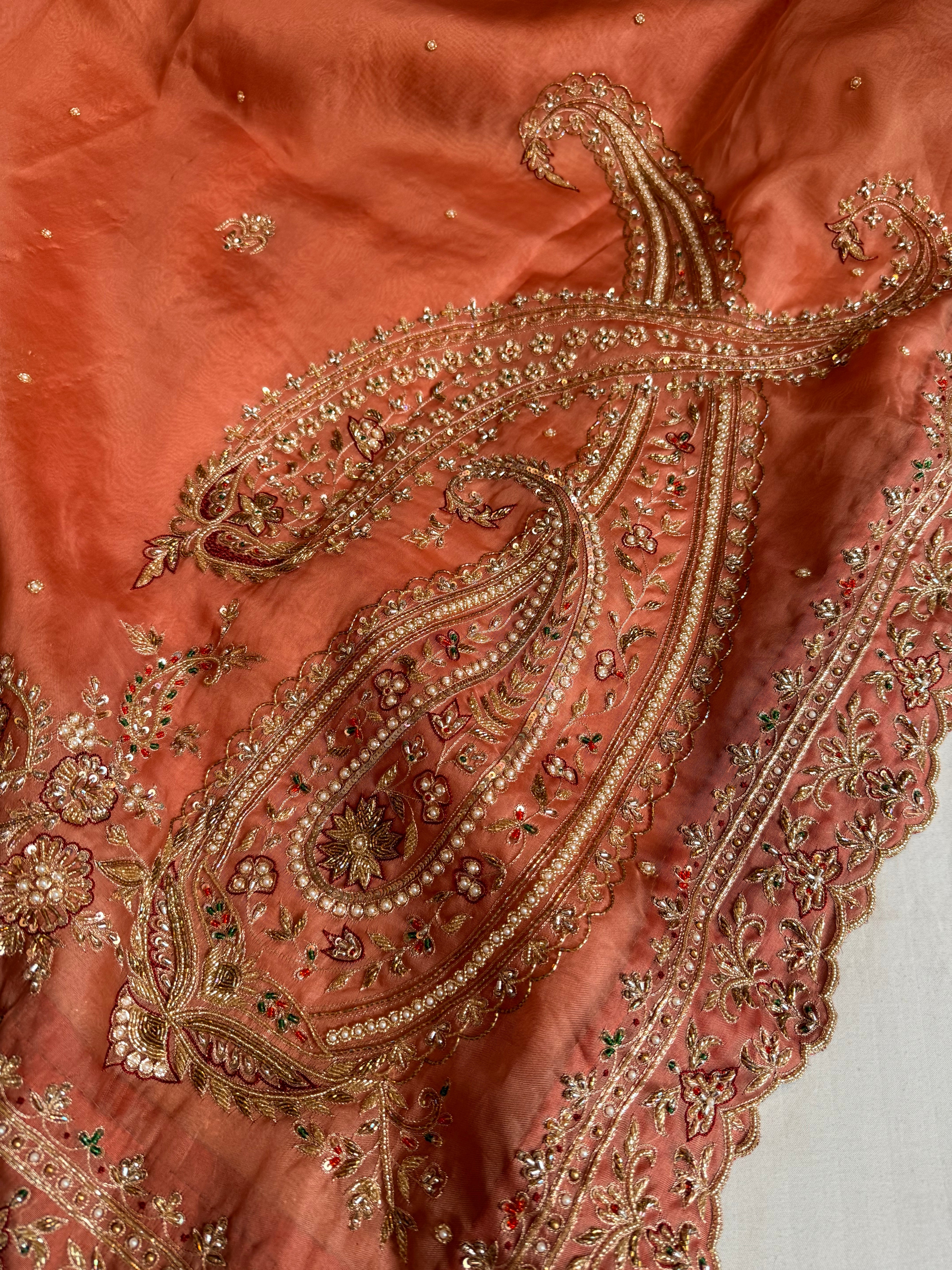 Dulhan wali saree edit gajri red kora silk hand embroidered saree