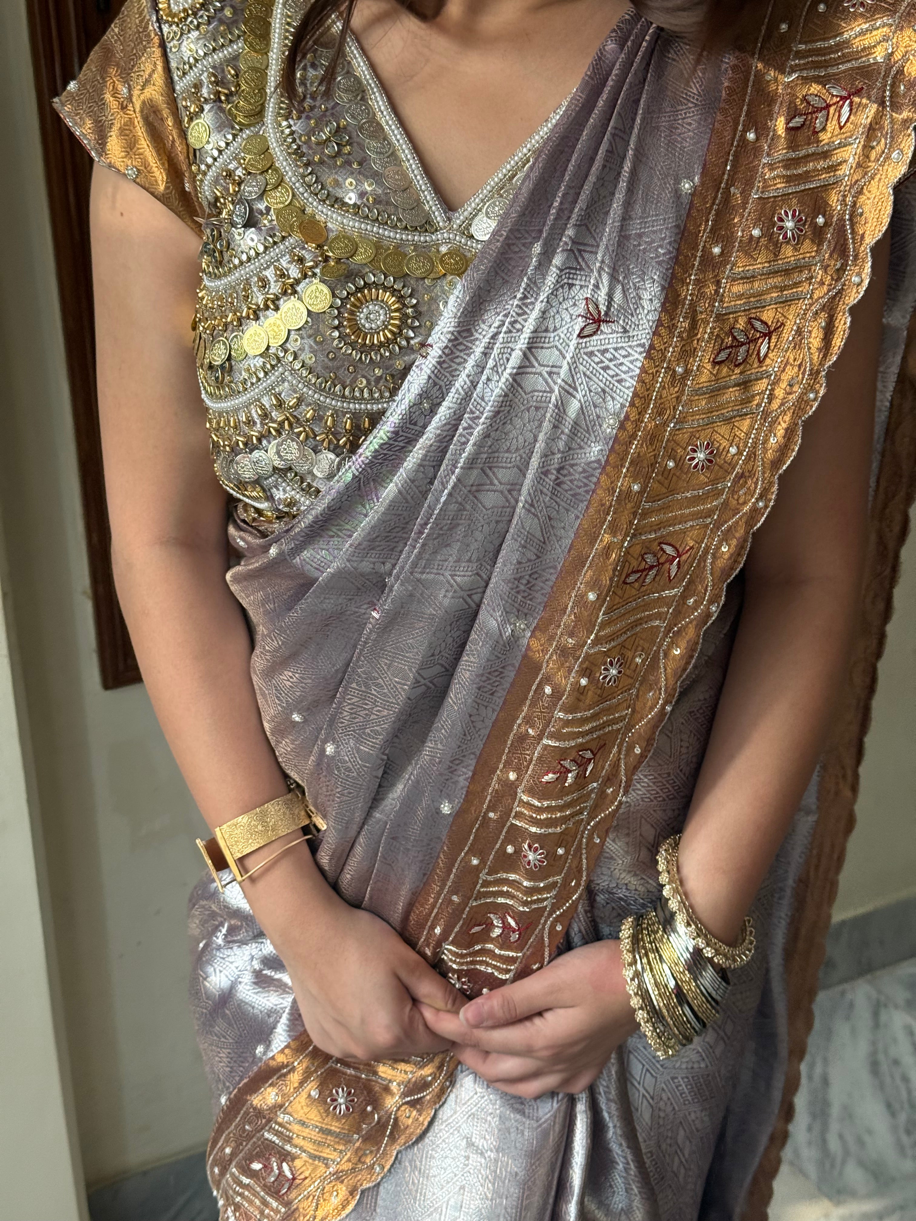 Kanjivaram brocade banarasi tissue silk sona rupa hand embroidered saree