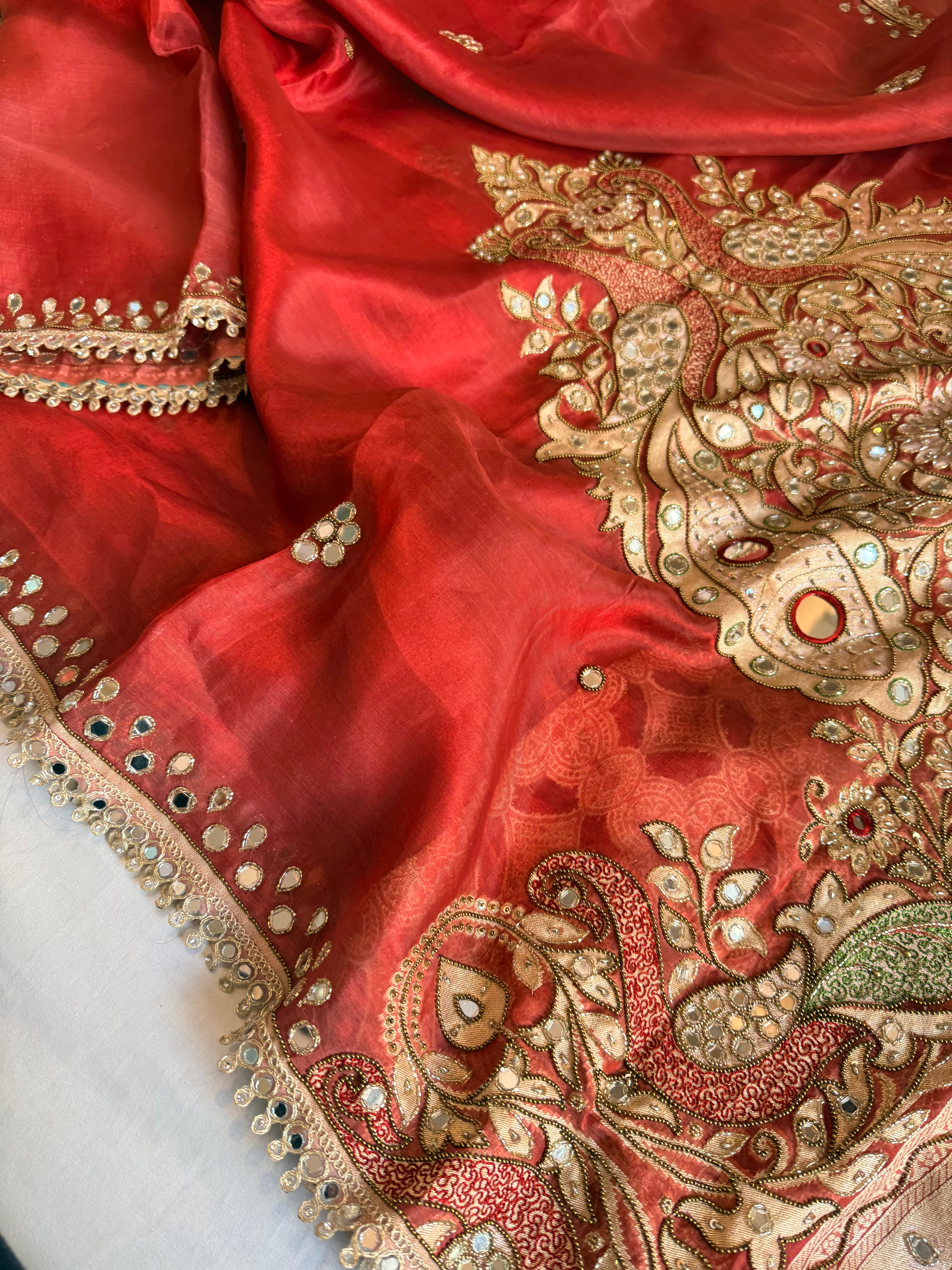 Dhup chao effect tissue silk mirrorwork hand embroidered paithani pallu kadhwa saree