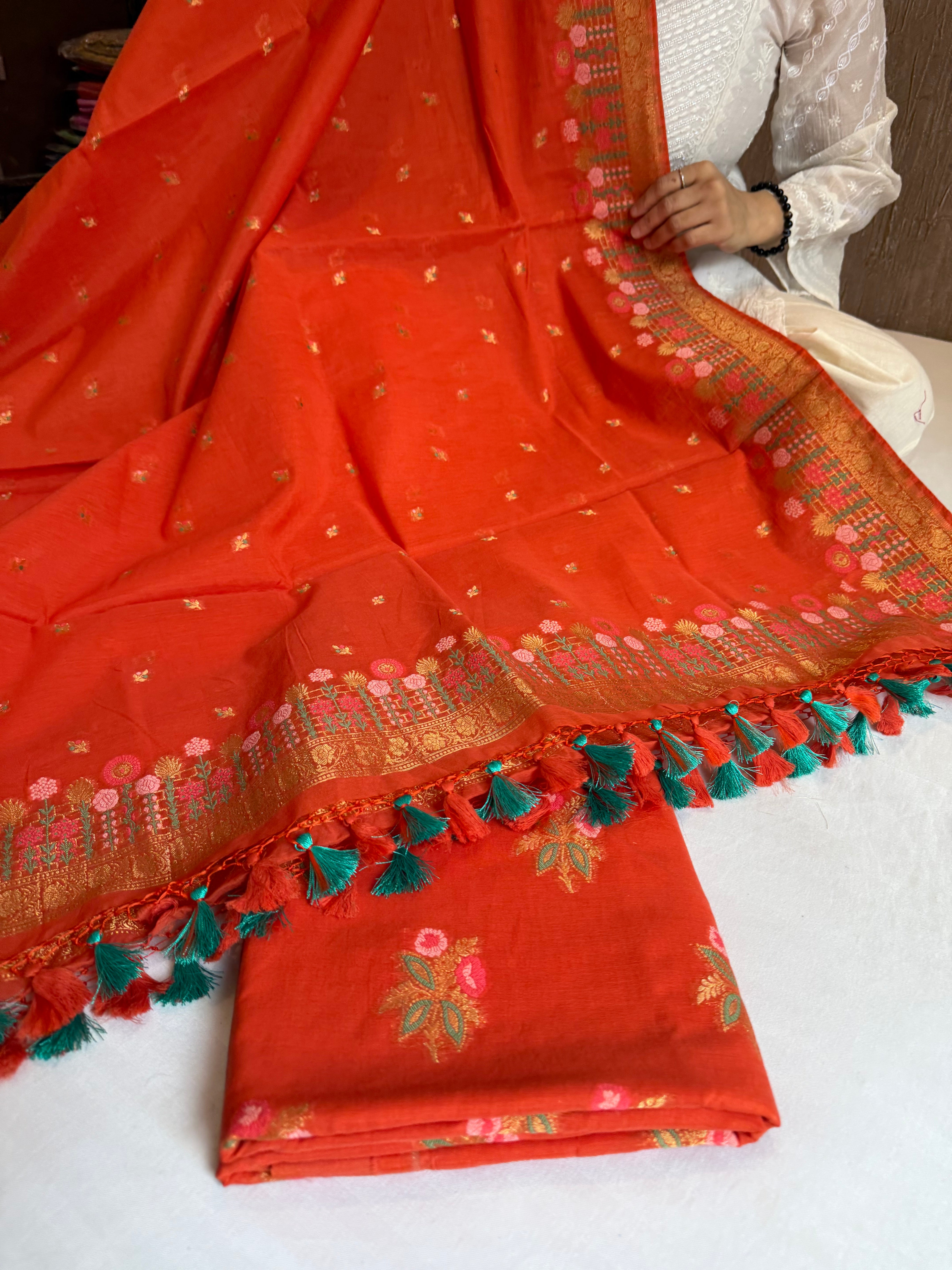 Banarasi cotton resham meenakari suit set