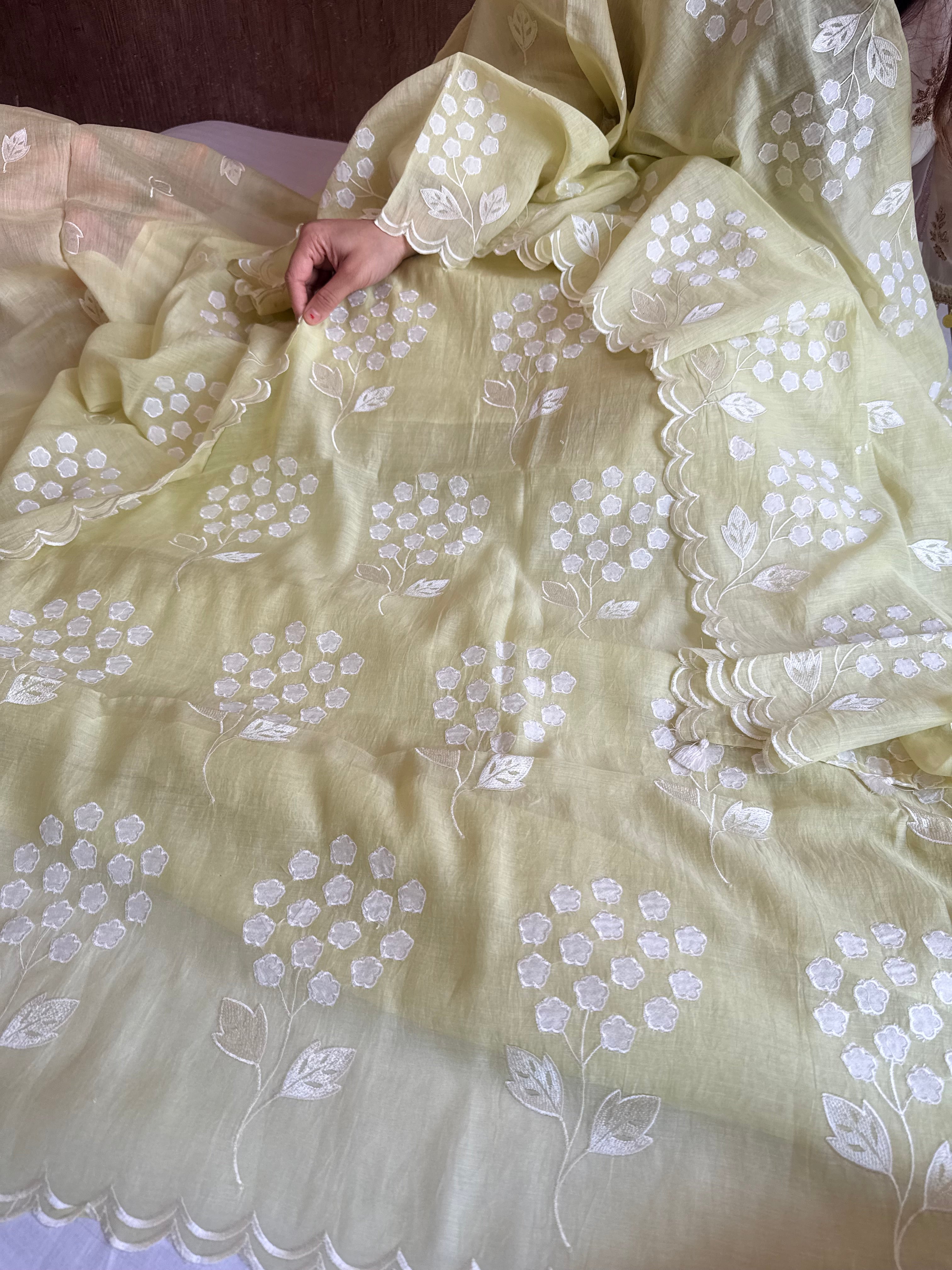 Alia bhatt inspired blush lime green mulmul appliqué work suit set