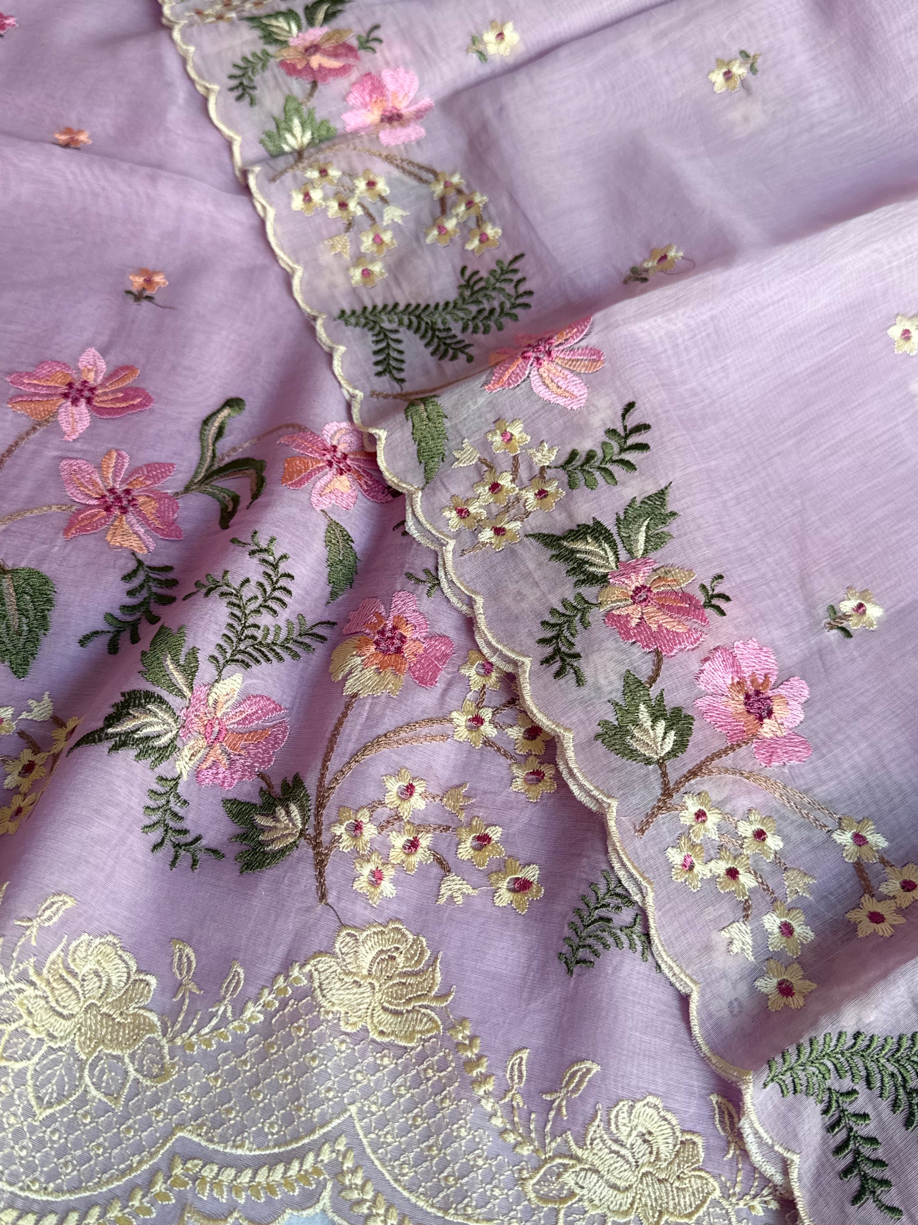Suits under 10k - Mul cotton parsi gara hand embroidered suit set