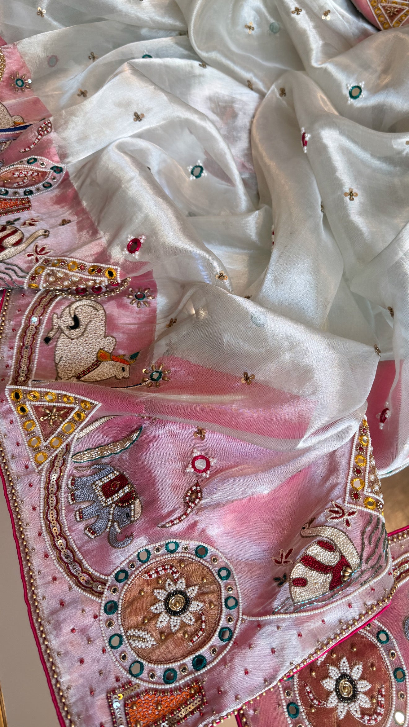 Sufi night saree - Diamond tissue silk kutchi meenakari work hand embroidered saree