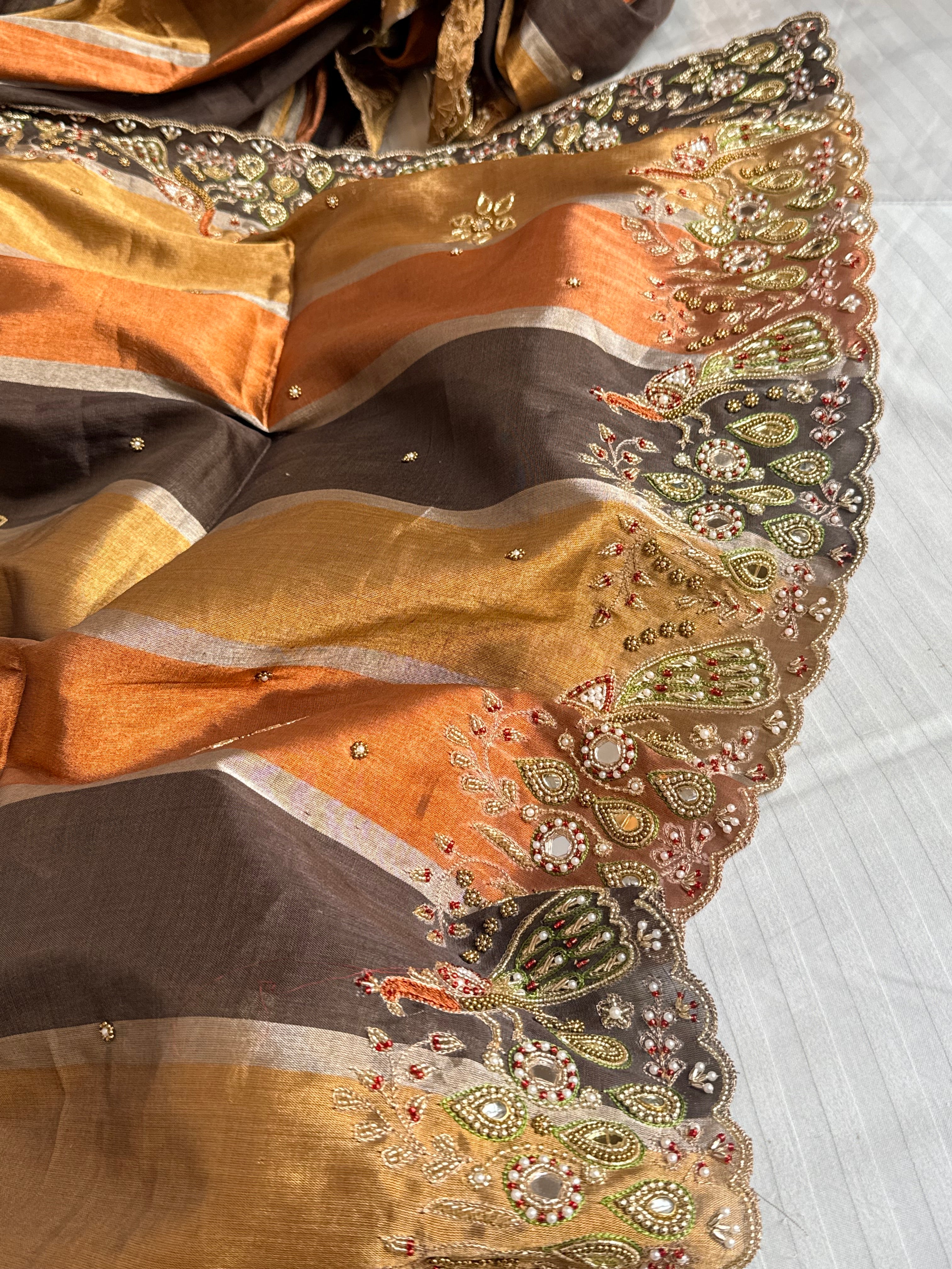 Kanjivaram banarasi tissue silk hand embroidered kadhwa saree with katan silk blouse