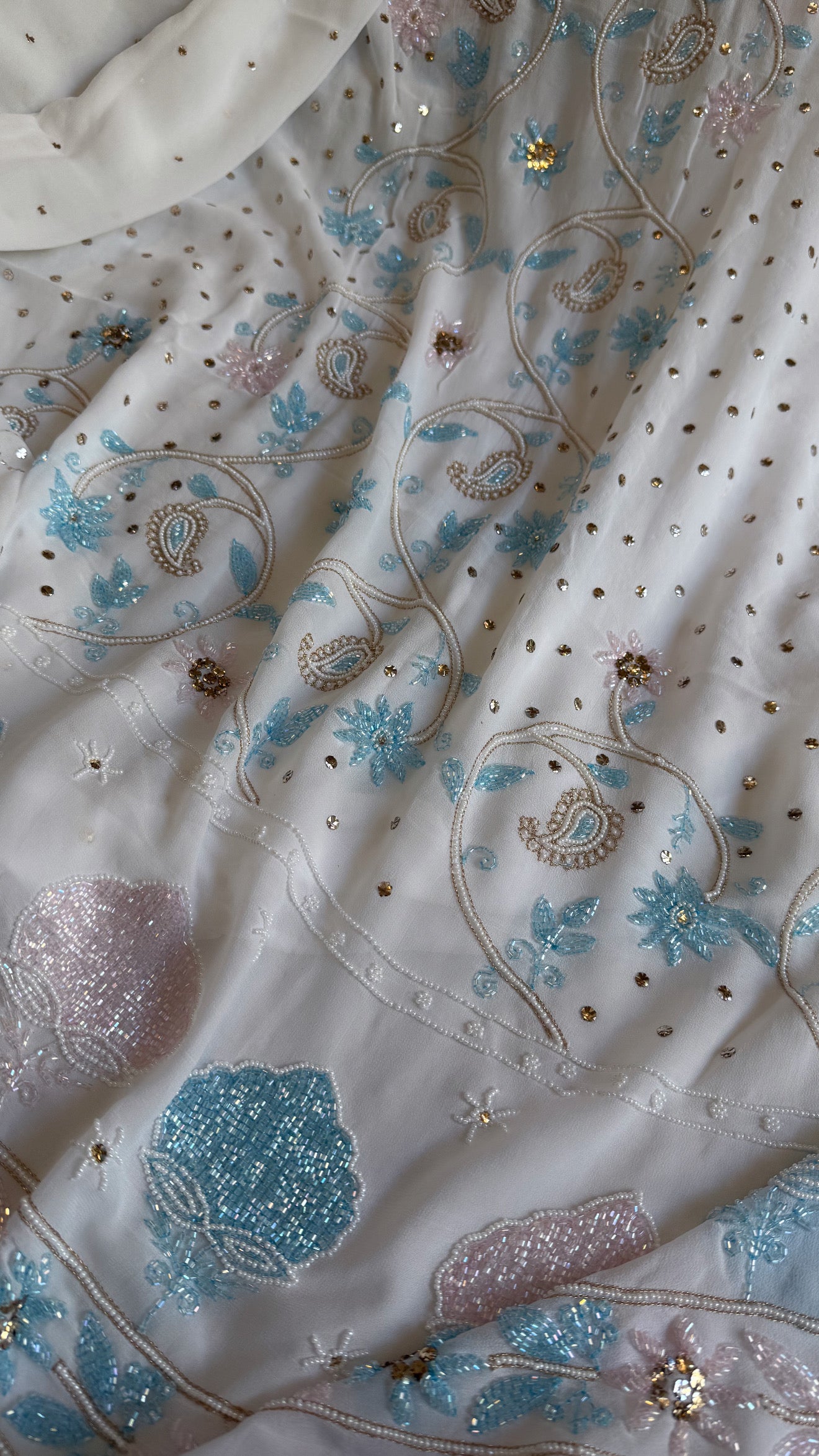 Banarasi gorgette mukaish and pearlwork hand embroidered kadhwa suits