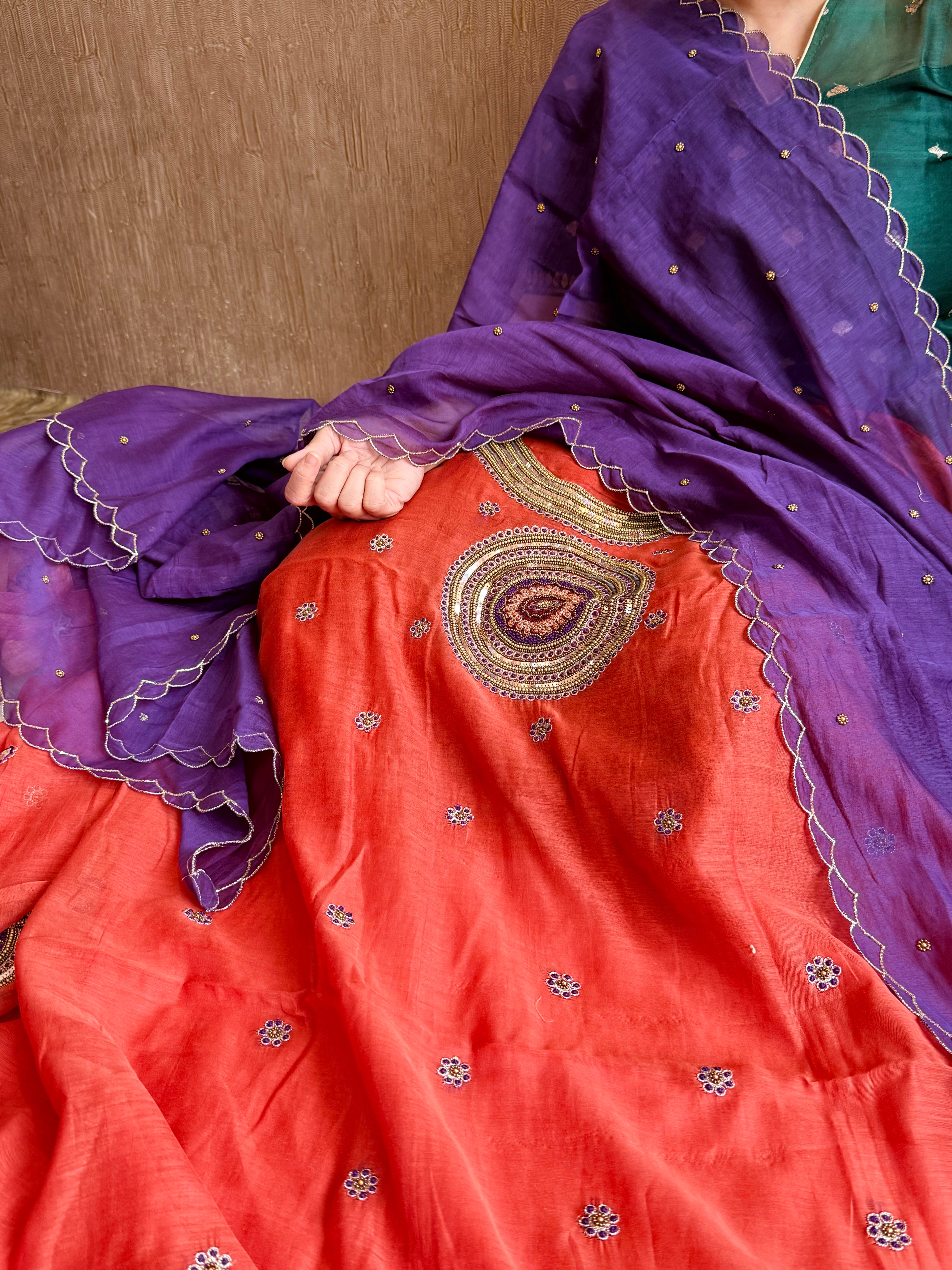 Mul cotton mandala inspired hand embroidered kadhwa suit set