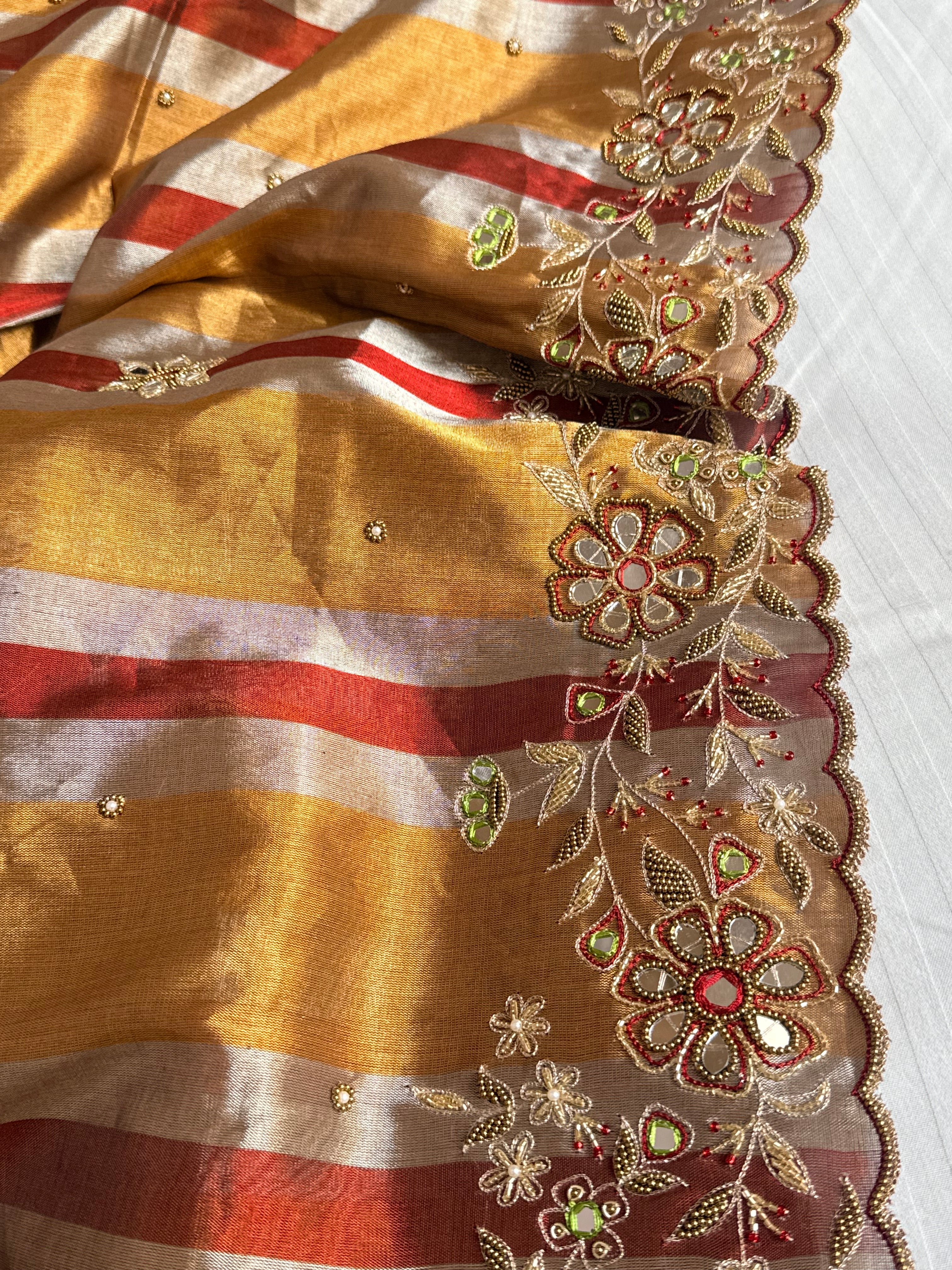 Kanjivaram banarasi tissue silk hand embroidered kadhwa saree with katan silk blouse
