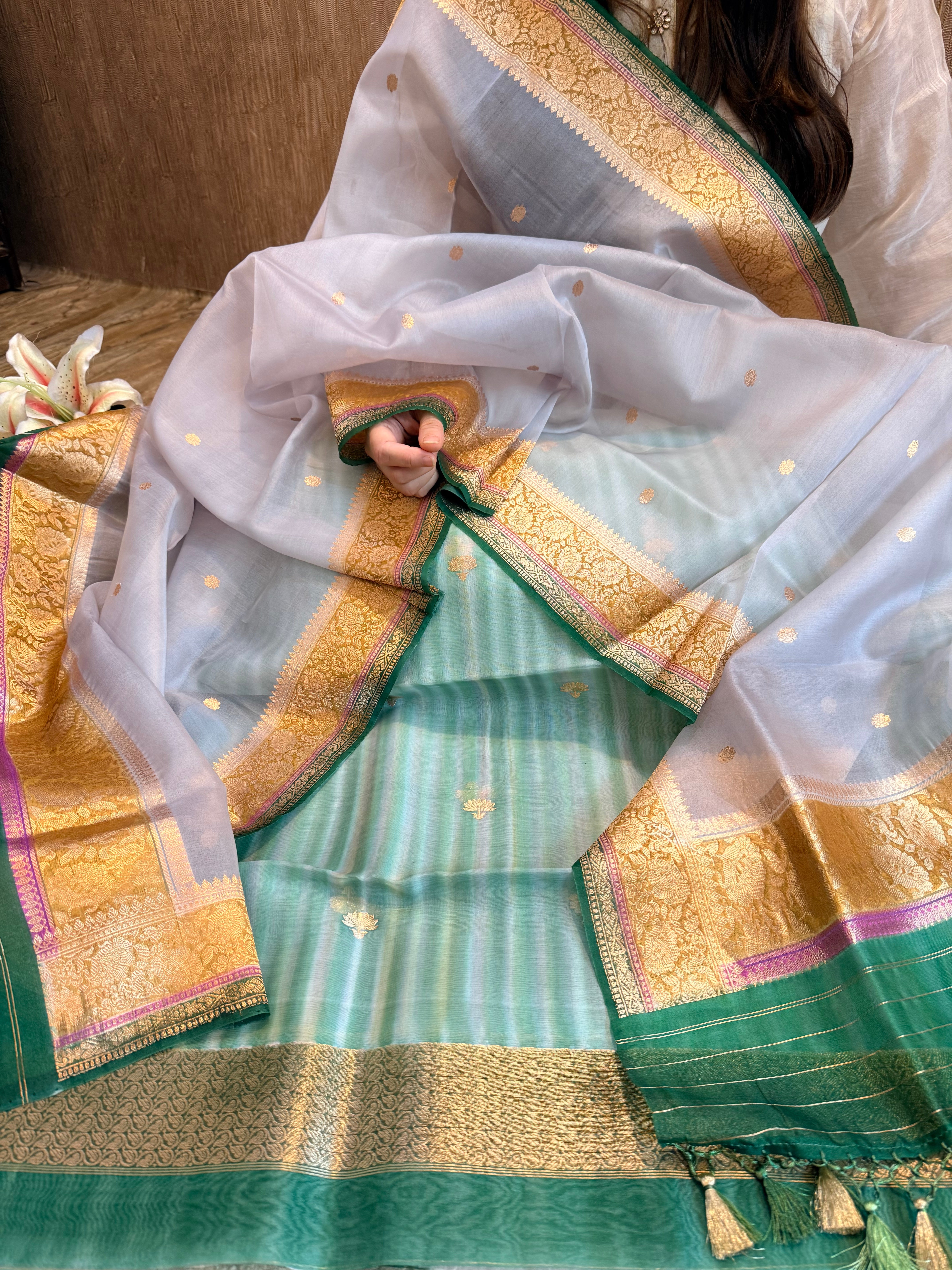 Rainbow chap dye kora silk handpainted suit sets