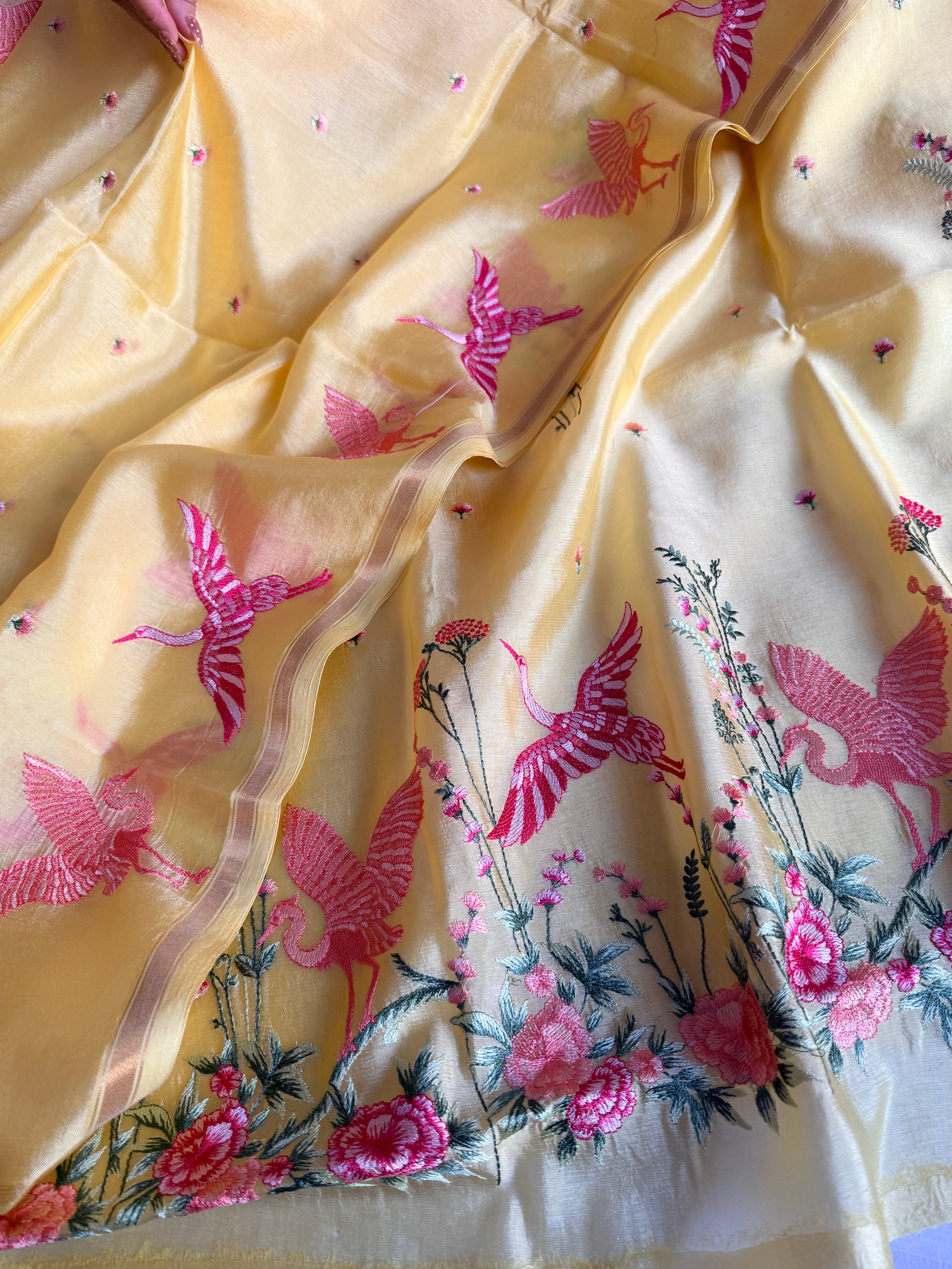 Suits under 10k - Spun chiniya silk parsi gara hand embroidered suit set