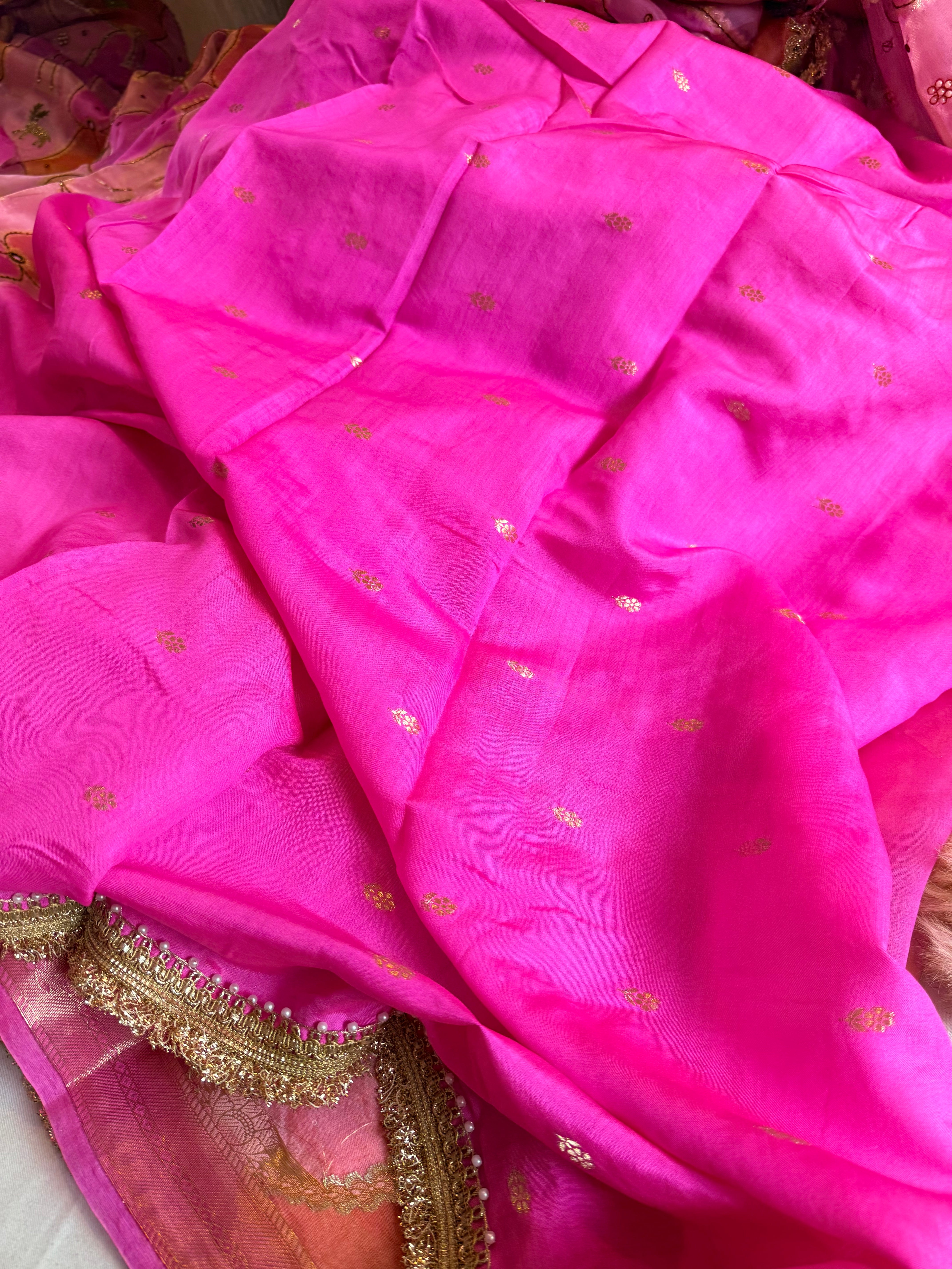 Rakhi edit - Candy pink kora silk rangkaat weaving hand embroidered saree