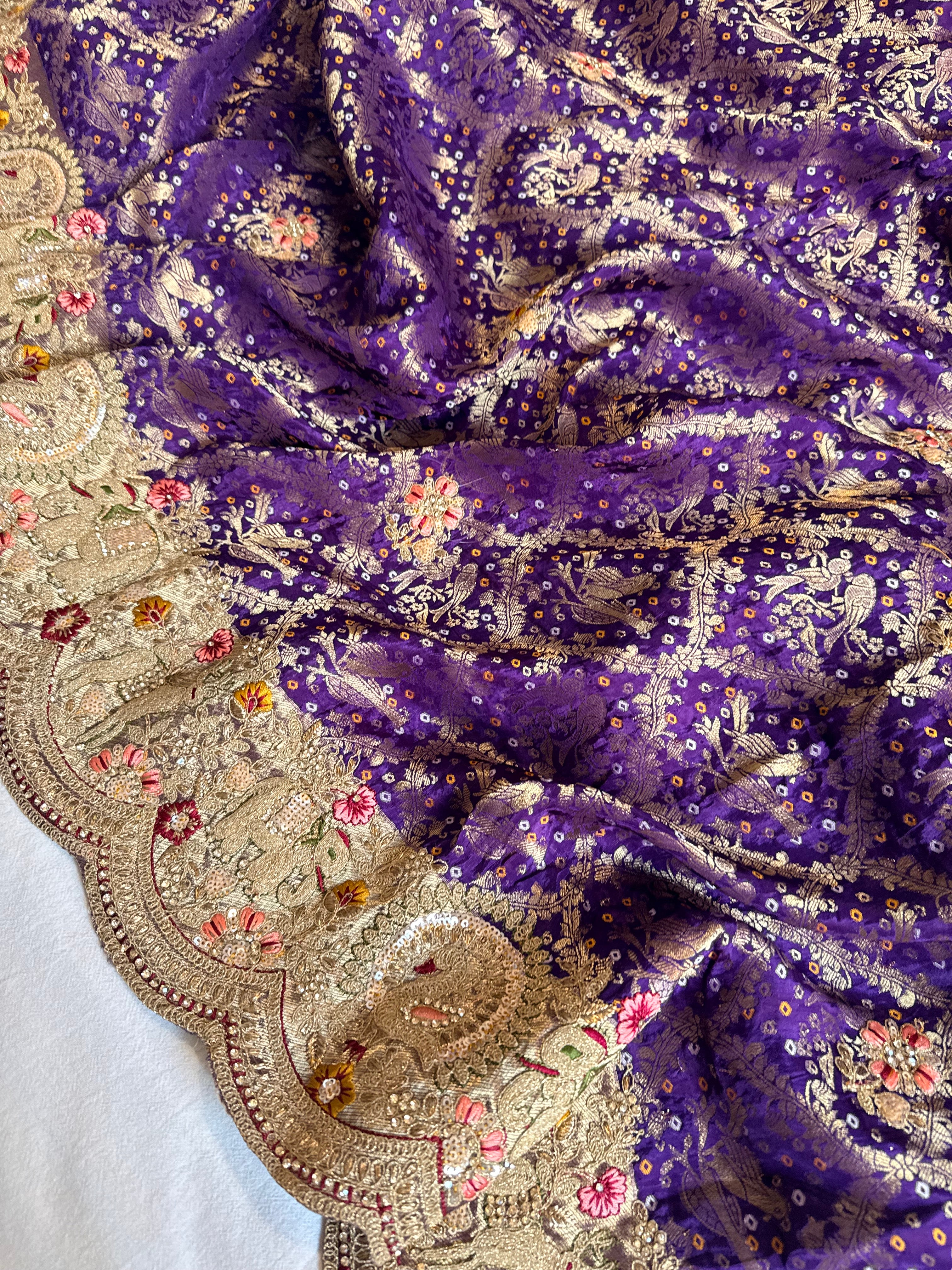 Banarasi bandhej crepe tissue silk embroidered saree