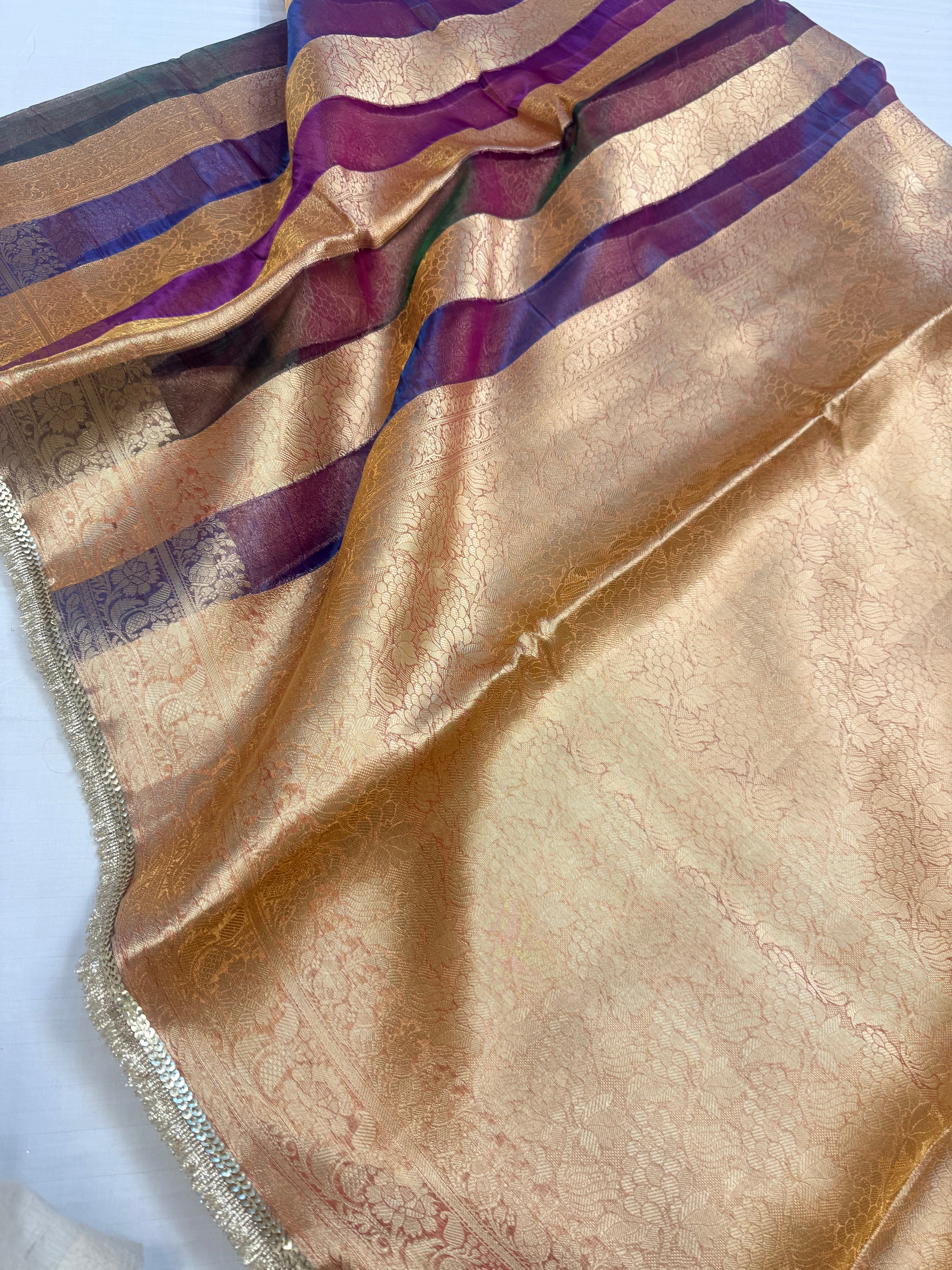 Husn tissue silk rangkaat striped weaving kadhwa gotapatti saree