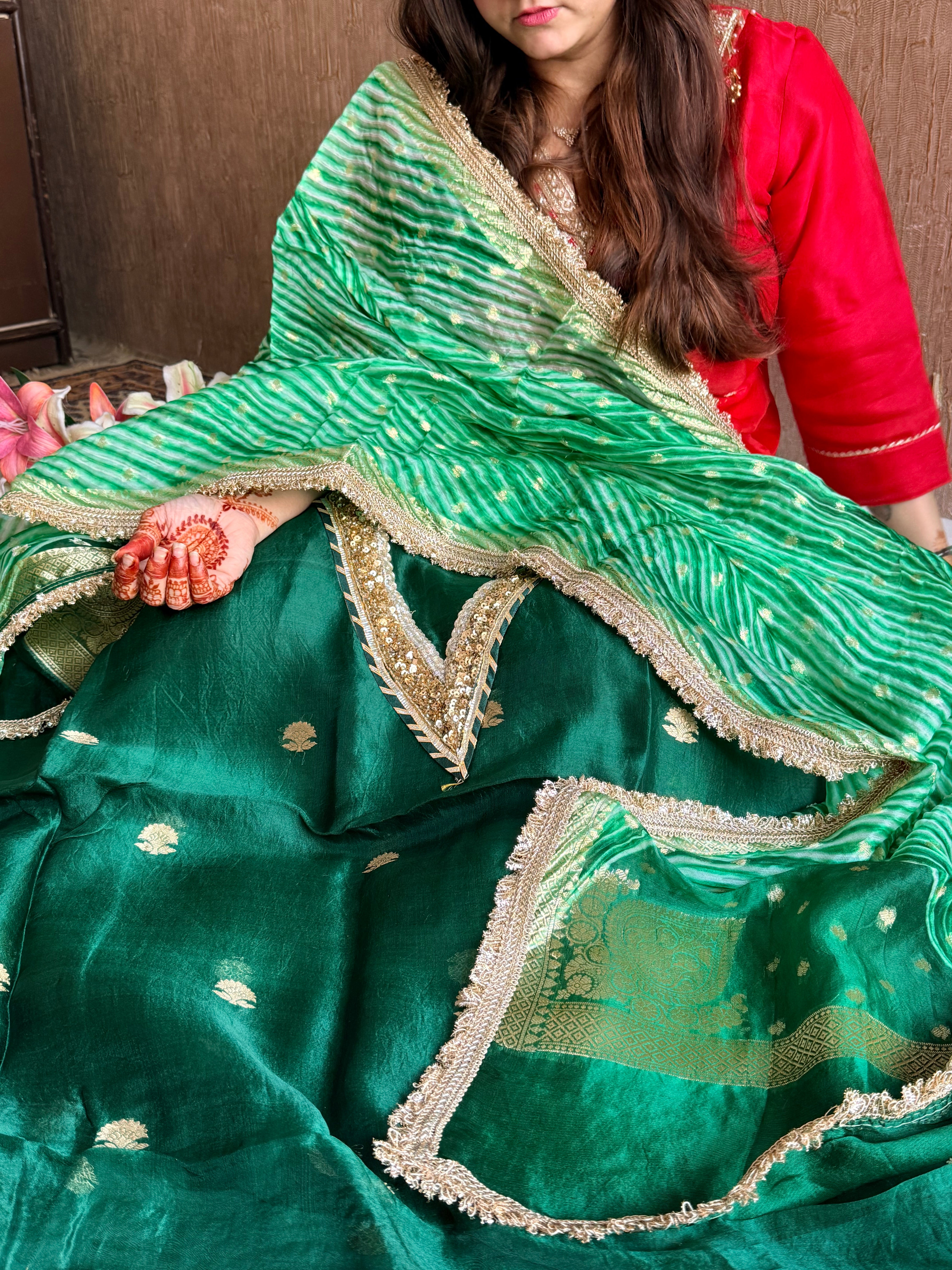Arshi dye bottle green sequin work hand embroidered saree