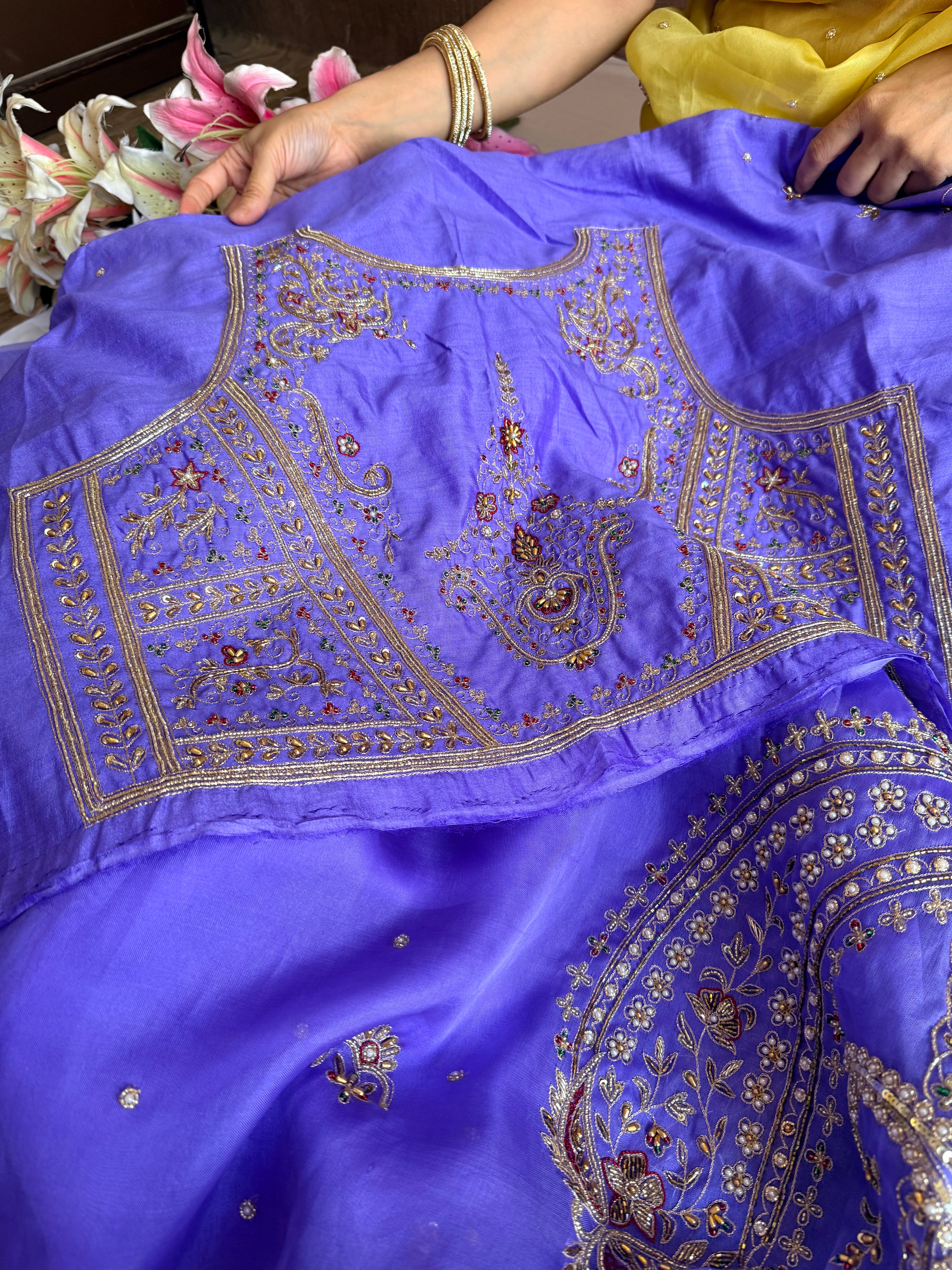 Mummy ki purani wali saree edit - Brinjal purple kora silk kadhwa hand embroidered saree