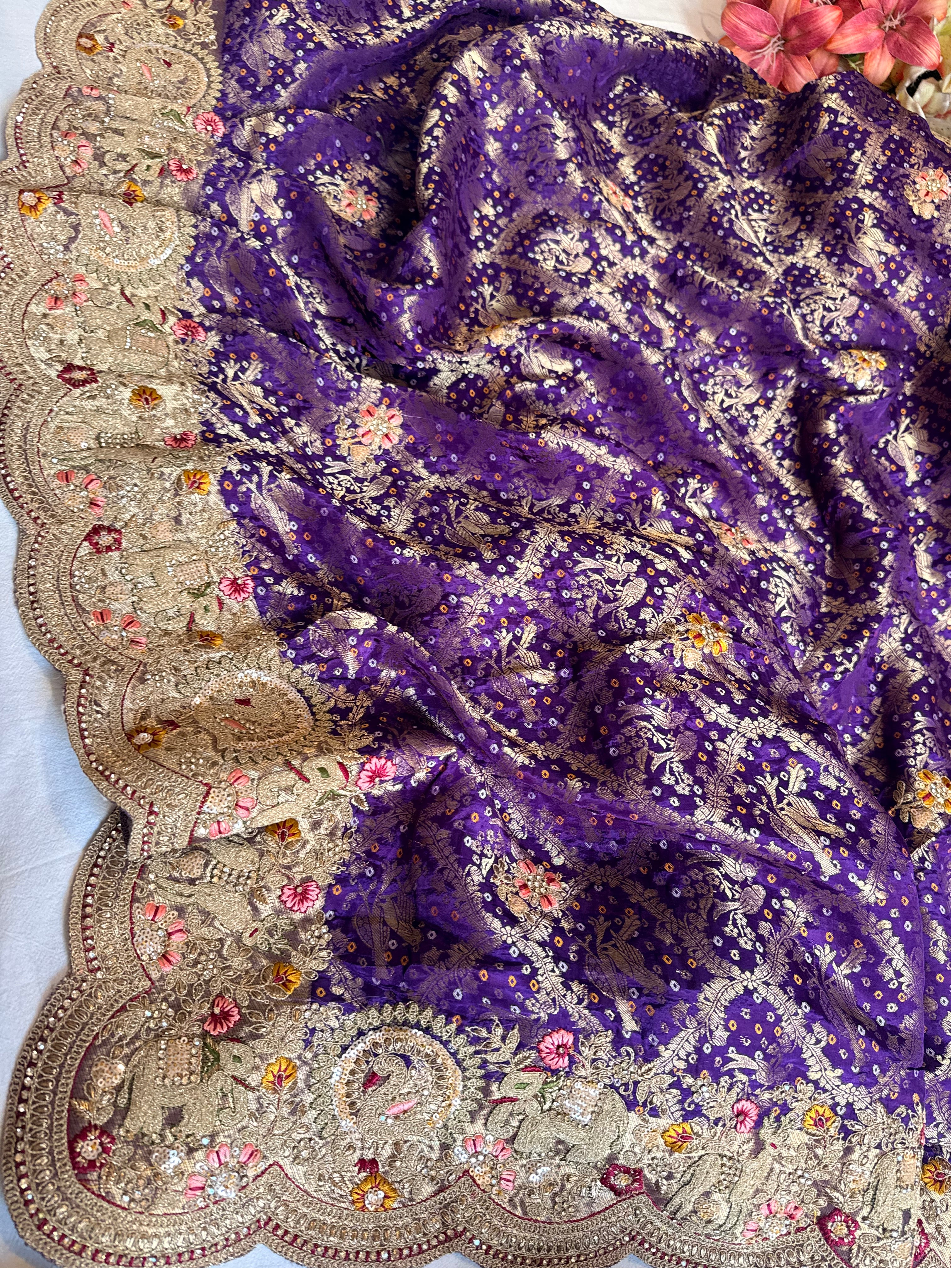 Banarasi bandhej crepe tissue silk embroidered saree