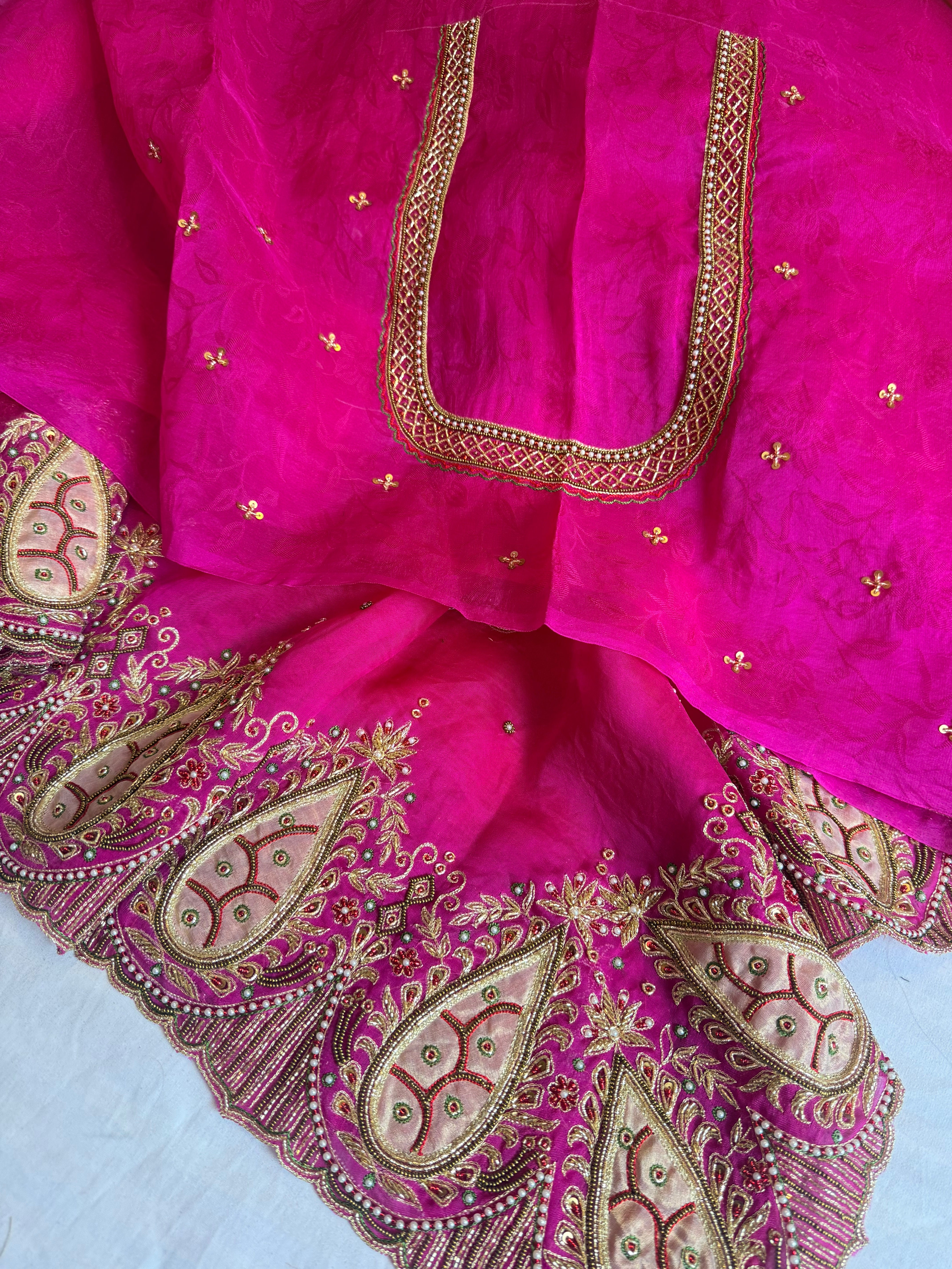 Gulab genda edit - Banarasi Kora silk hot pink hand embroidered saree