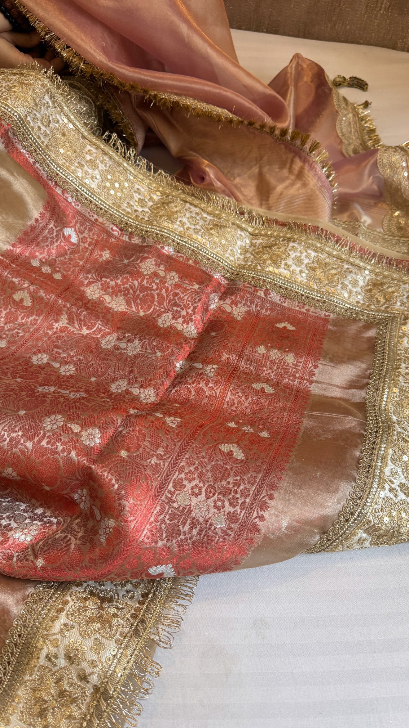 Maharani champagne gold tissue silk kadhwa gotapatti saree