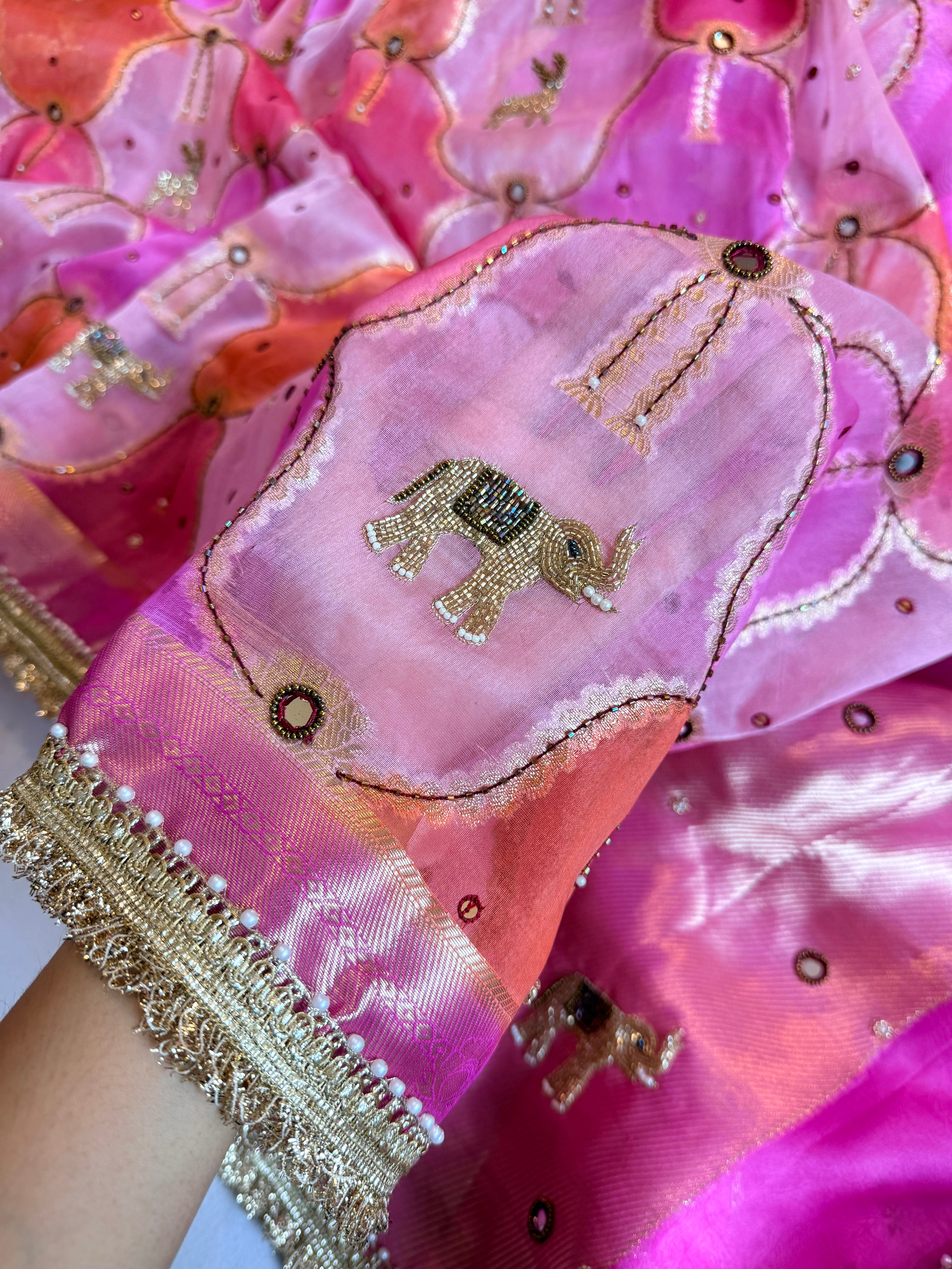 Rakhi edit - Candy pink kora silk rangkaat weaving hand embroidered saree