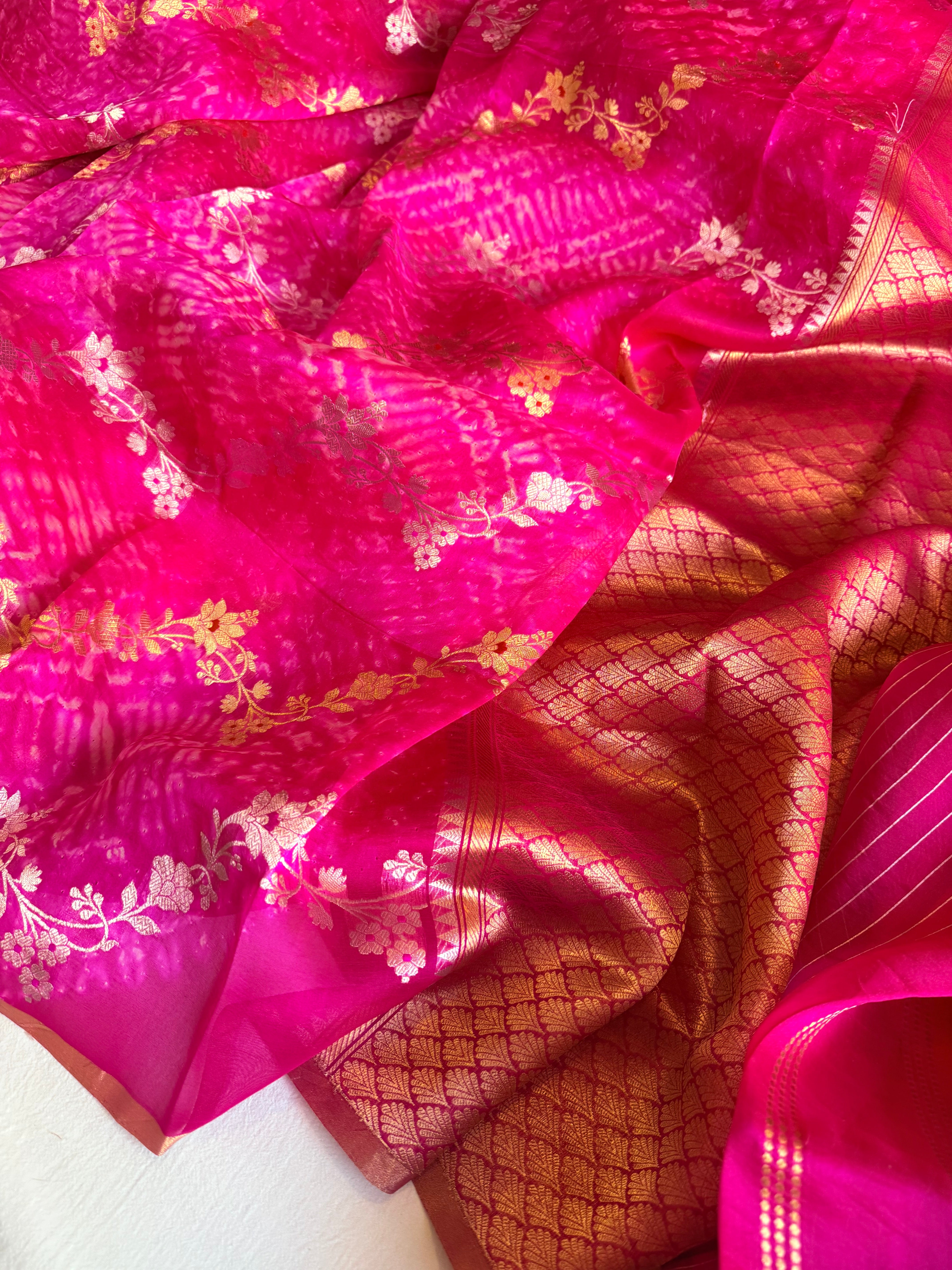 Shibori edit - Banarasi kora silk kadhwa buti shibori hand dyed saree