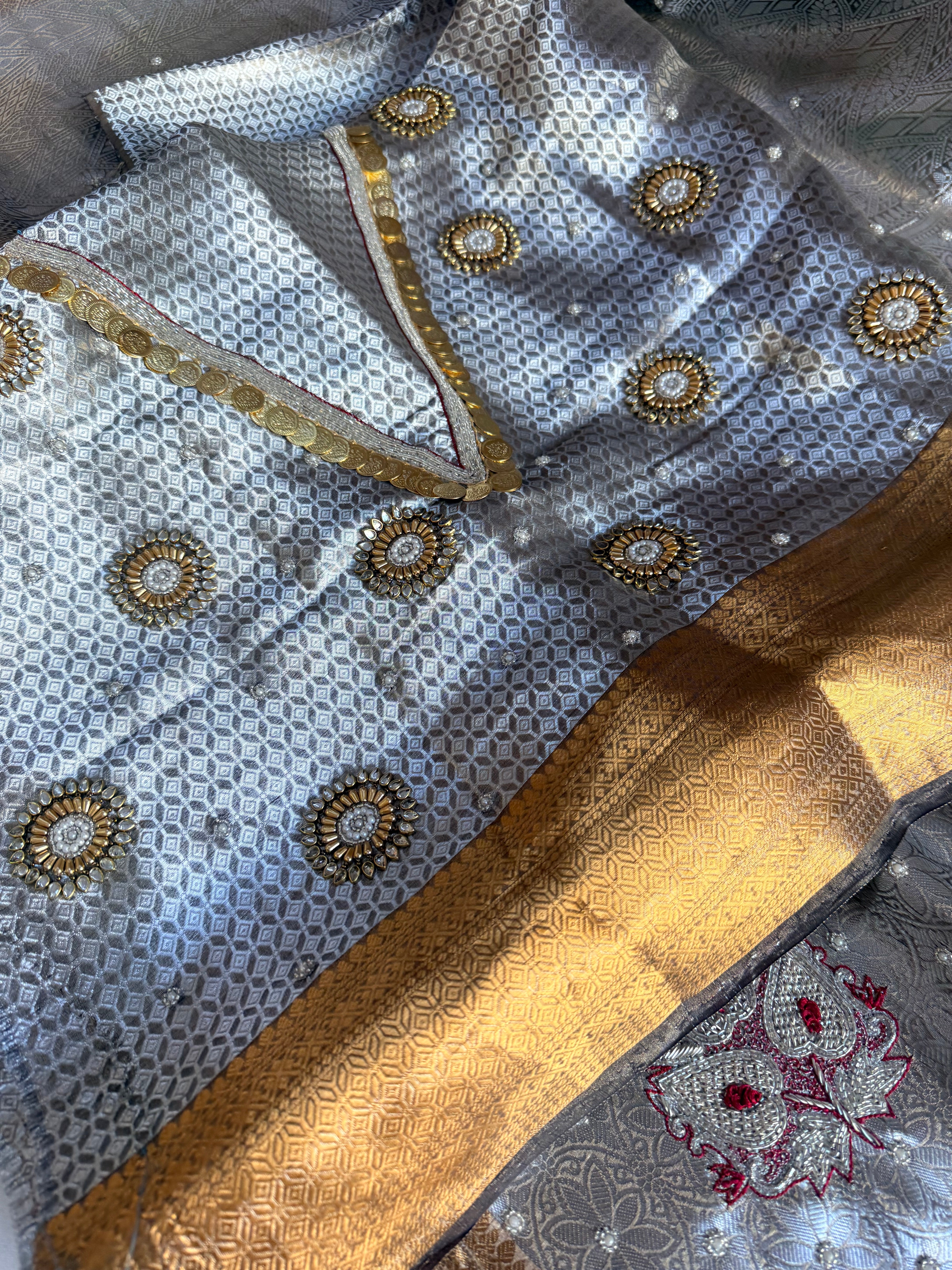 Kanjivaram brocade banarasi tissue silk sona rupa hand embroidered saree