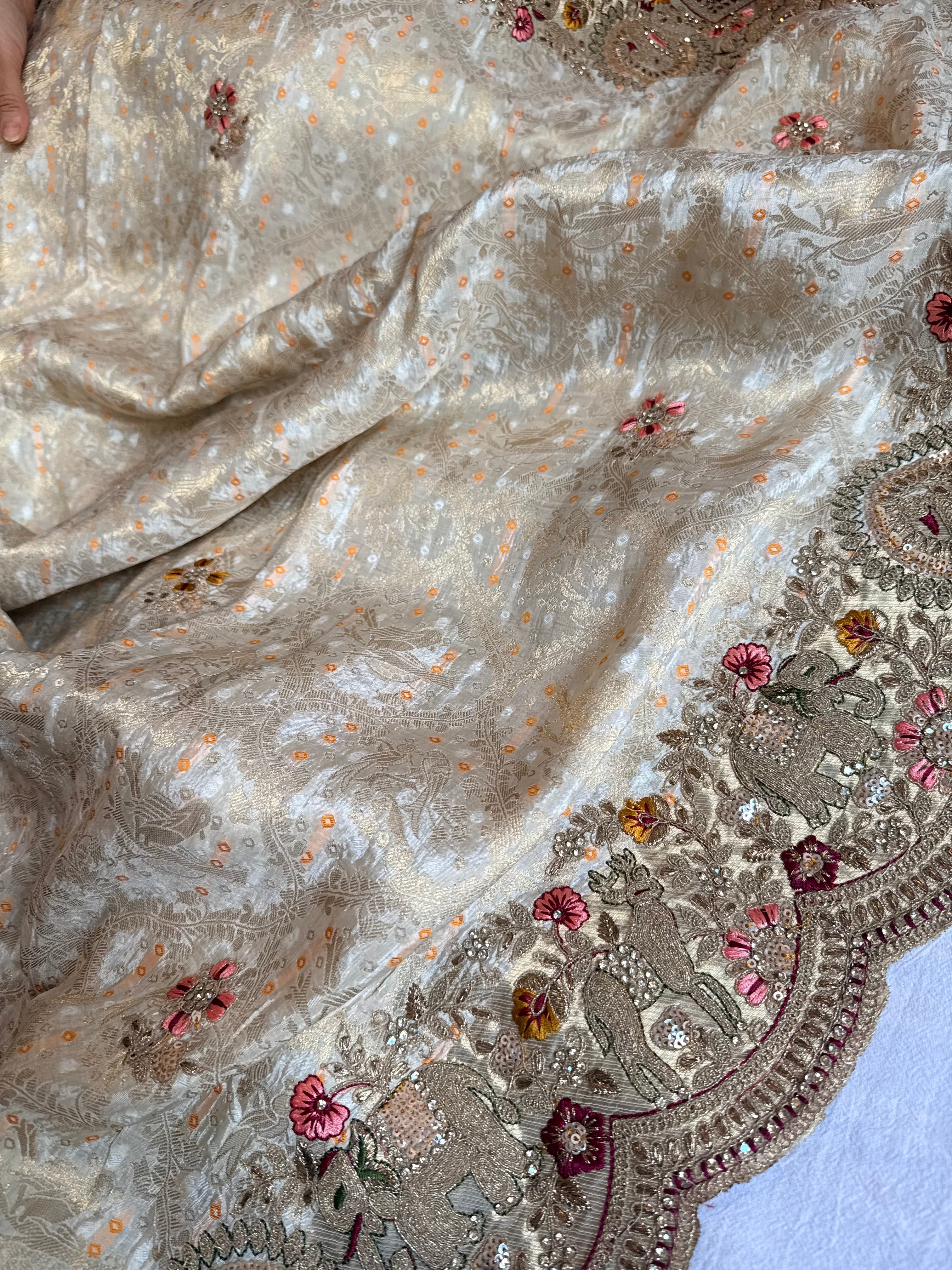 Banarasi bandhej crepe tissue silk embroidered saree