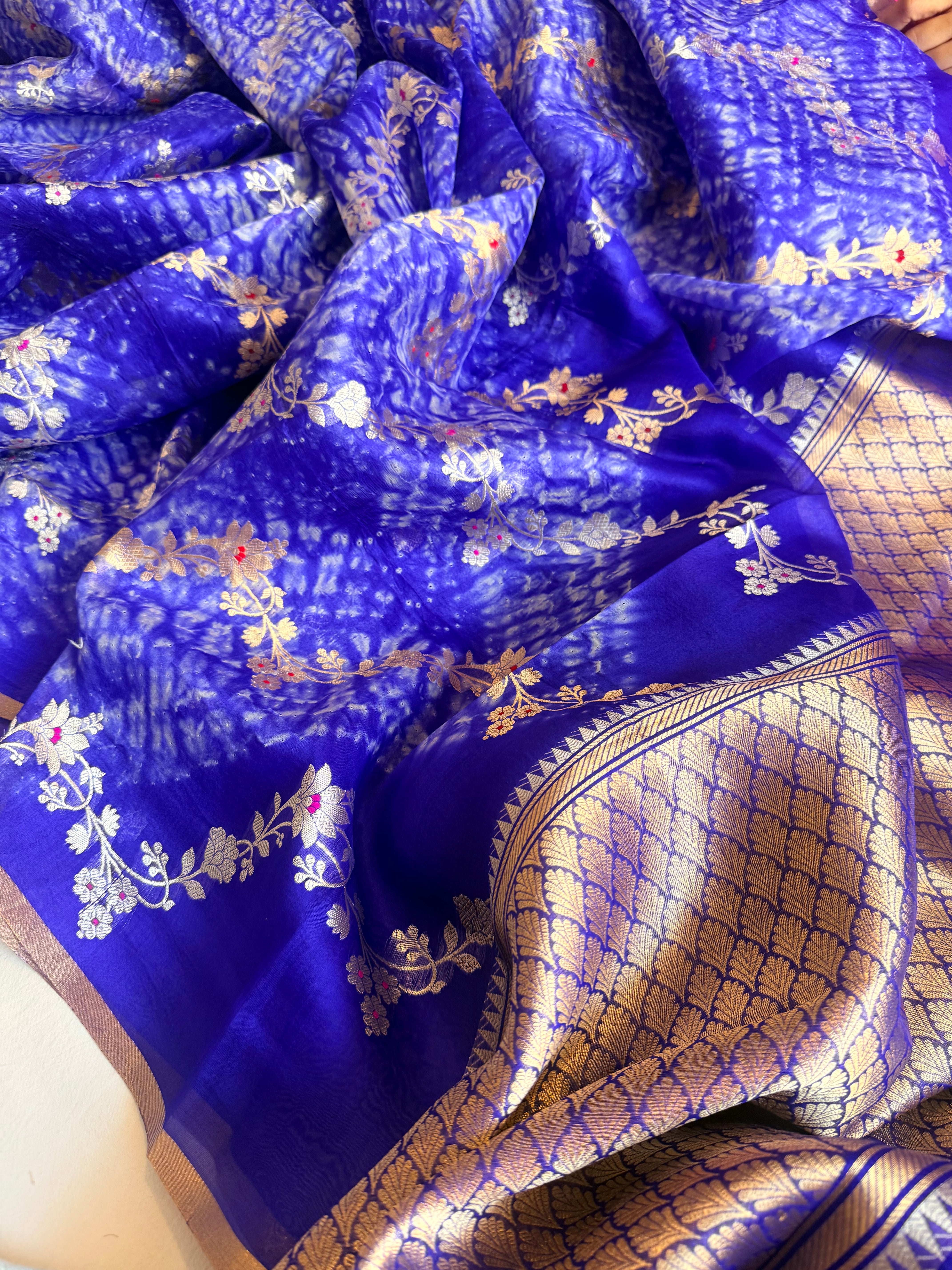 Shibori edit - Banarasi kora silk kadhwa buti shibori hand dyed saree