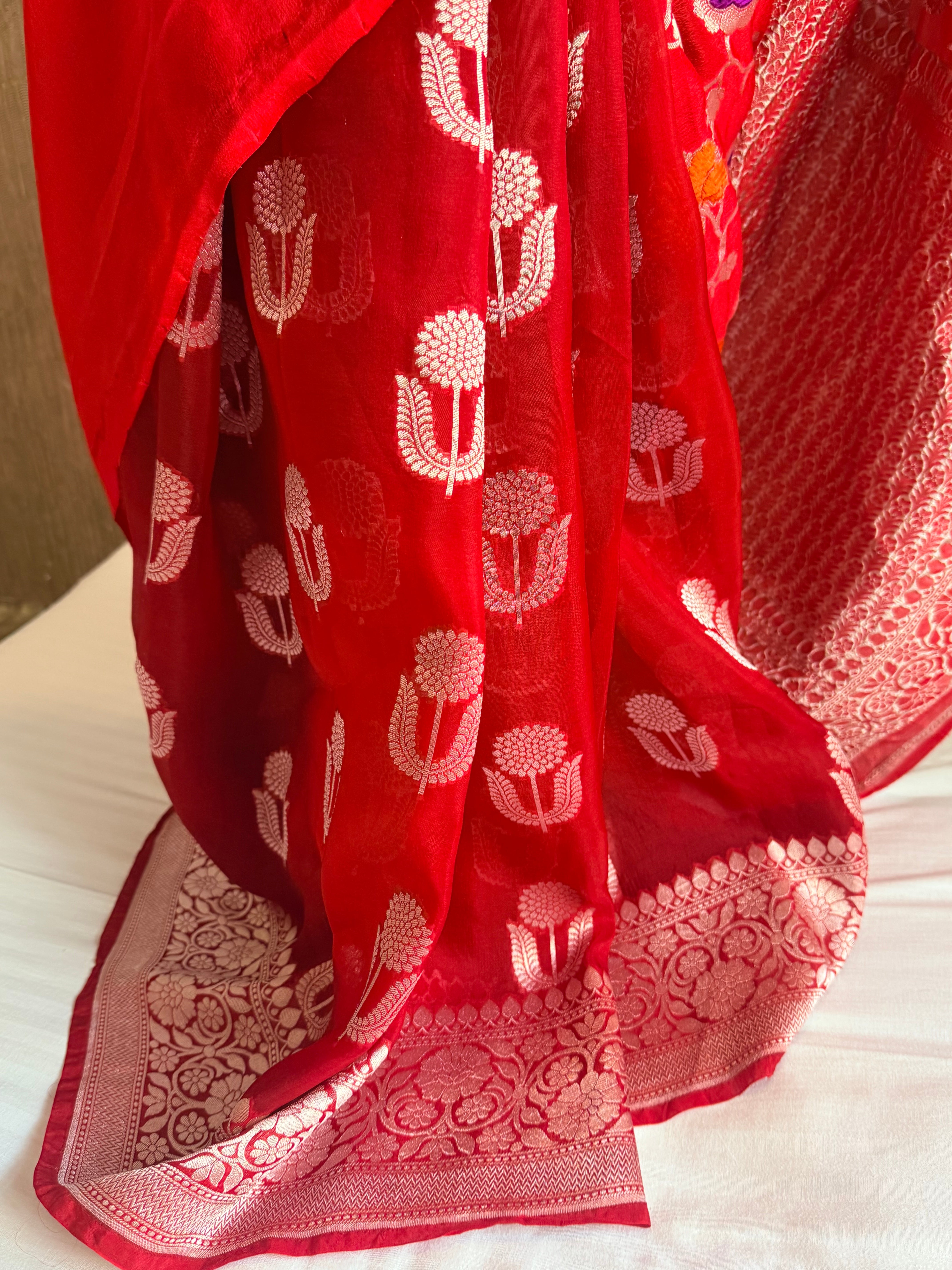 Fusion edit - Banarasi gorgette velvet meenakari kadhwa saree