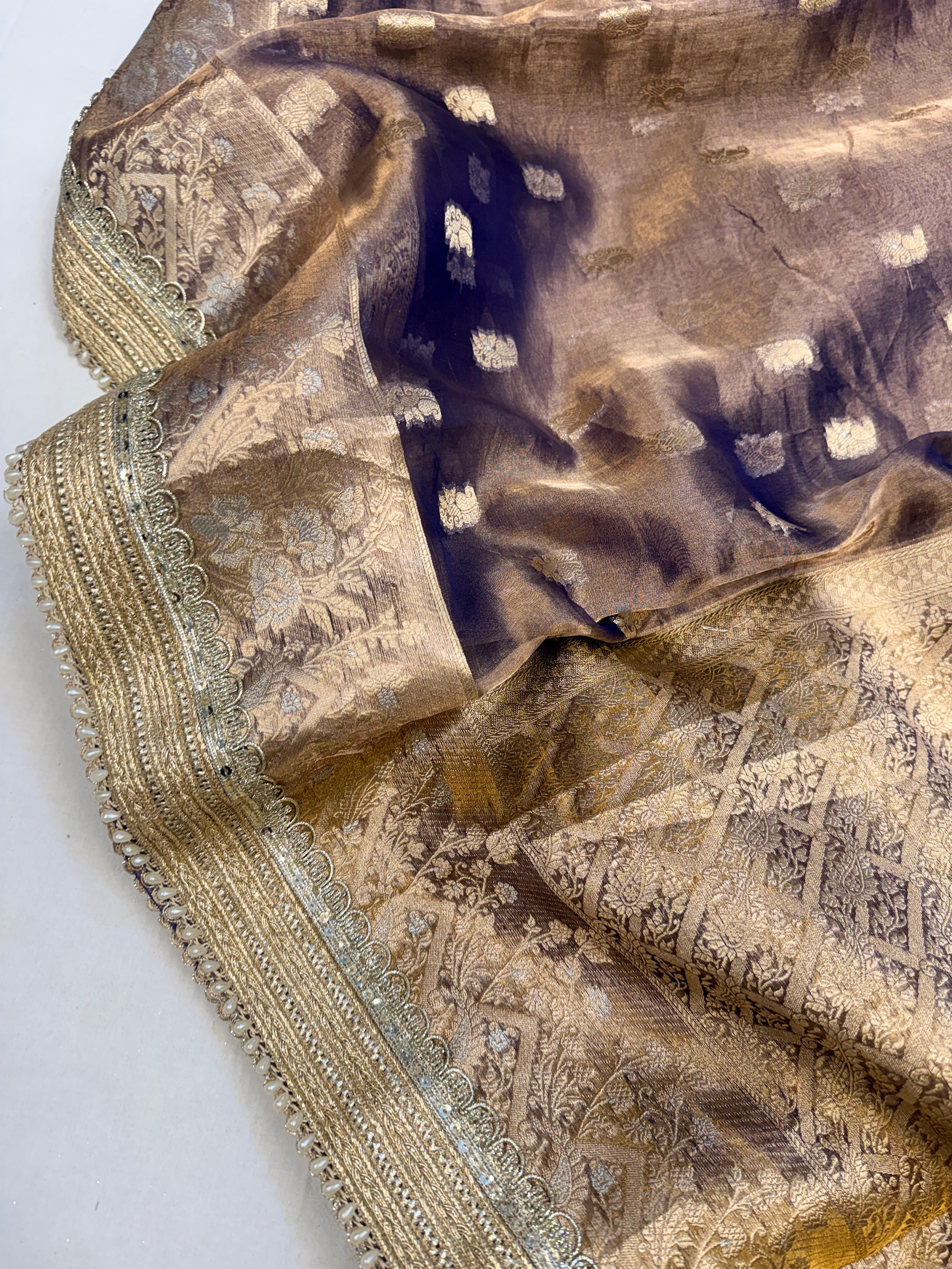 Navy blue tissue silk kadhwa buti gotappati saree