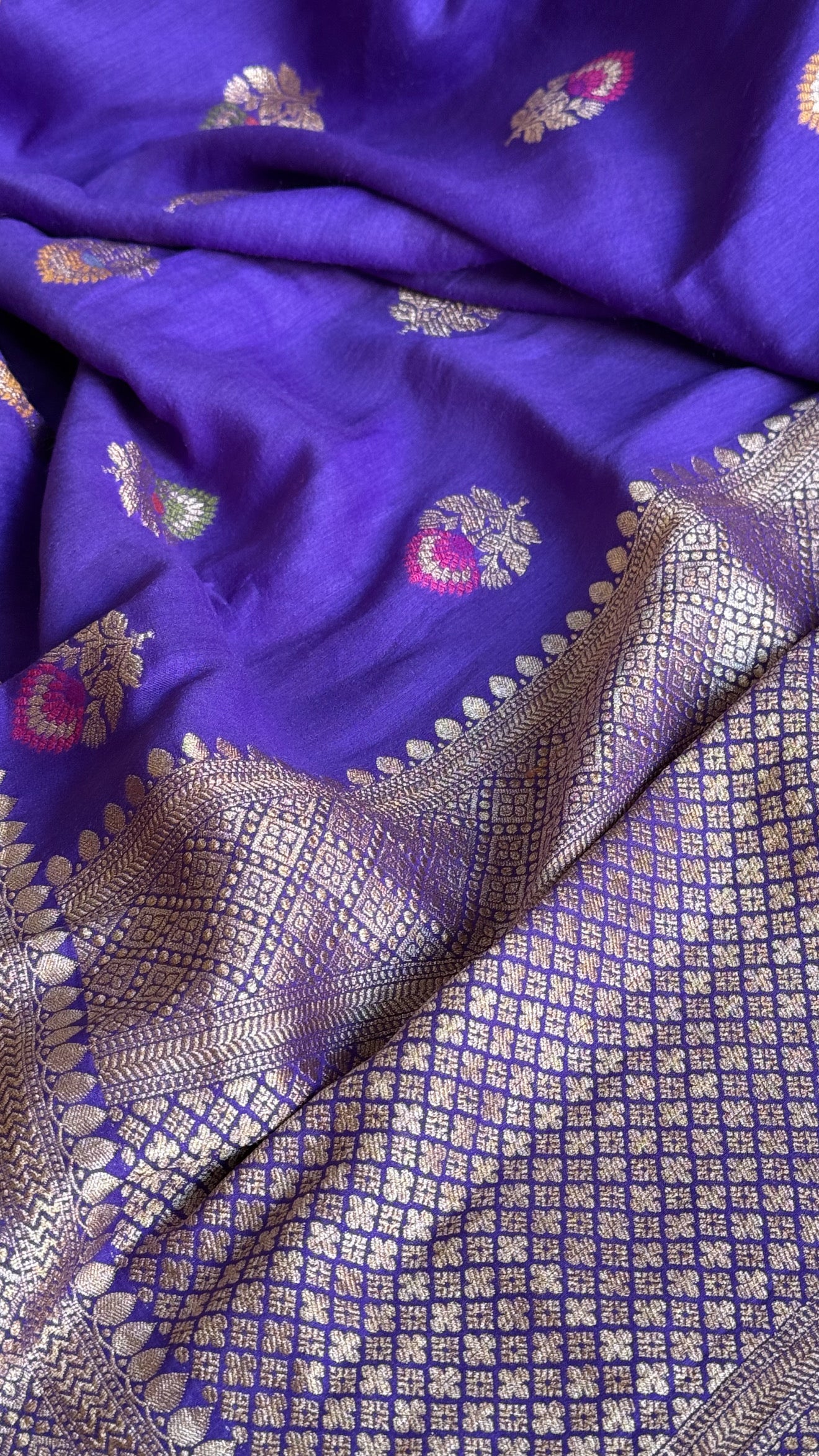 Moonga silk bright purple meenakari kadhwa jungla brocade suit set