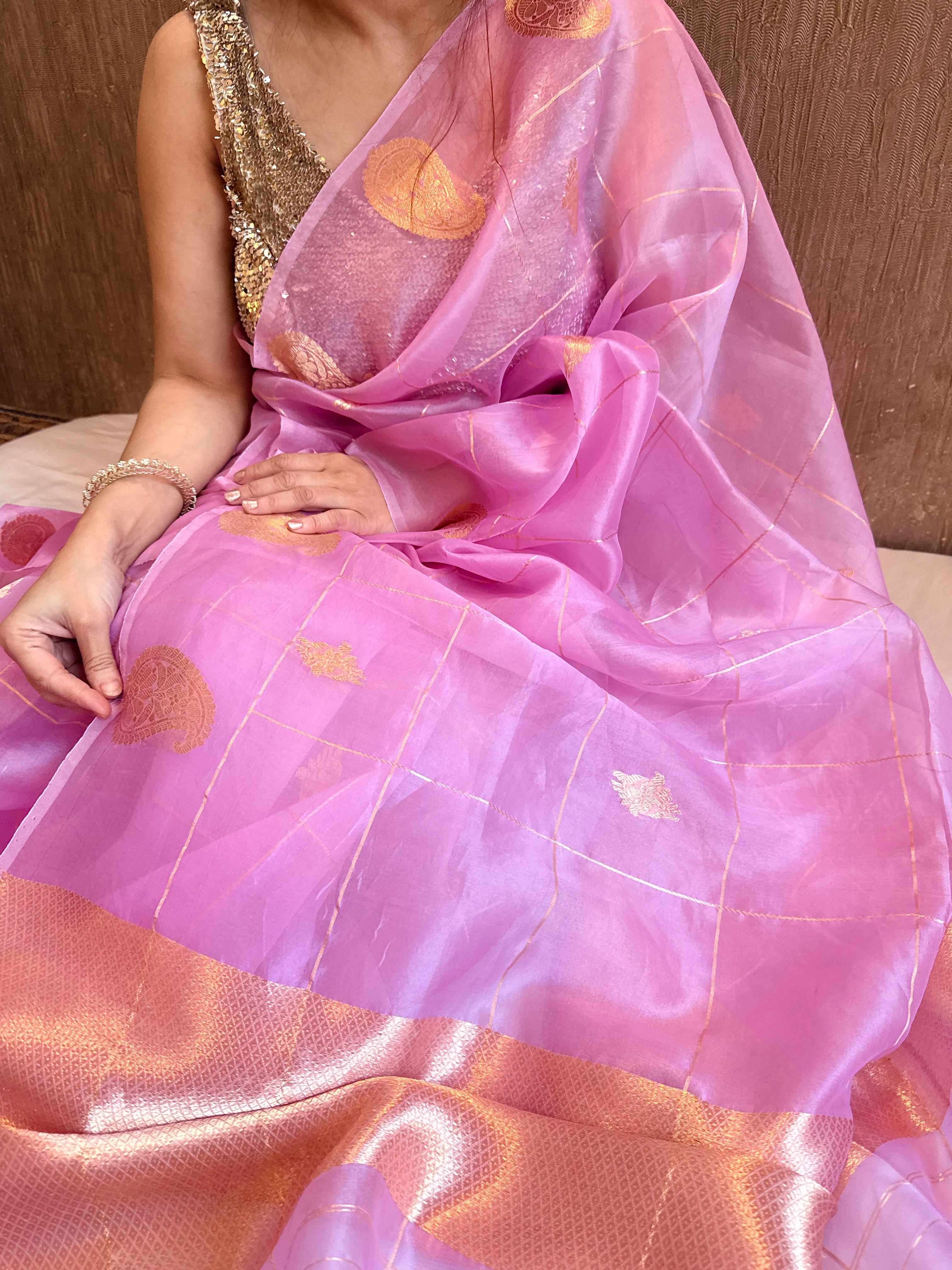 Blush pink kora silk kadhwa handloom weaving saree