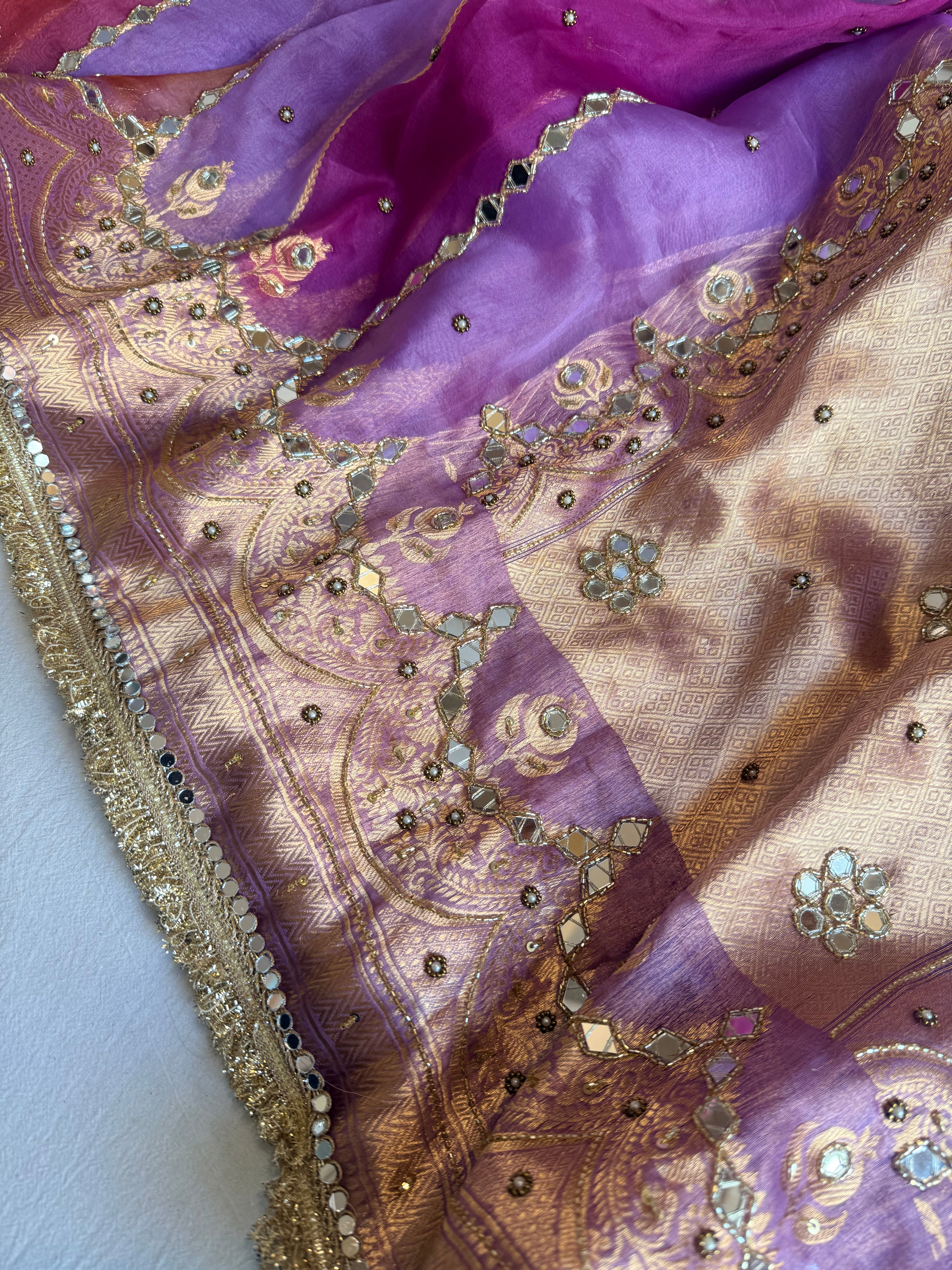 Rang birangi 2.0 - Kora silk mirrorwork hand embroidered rangkaat saree