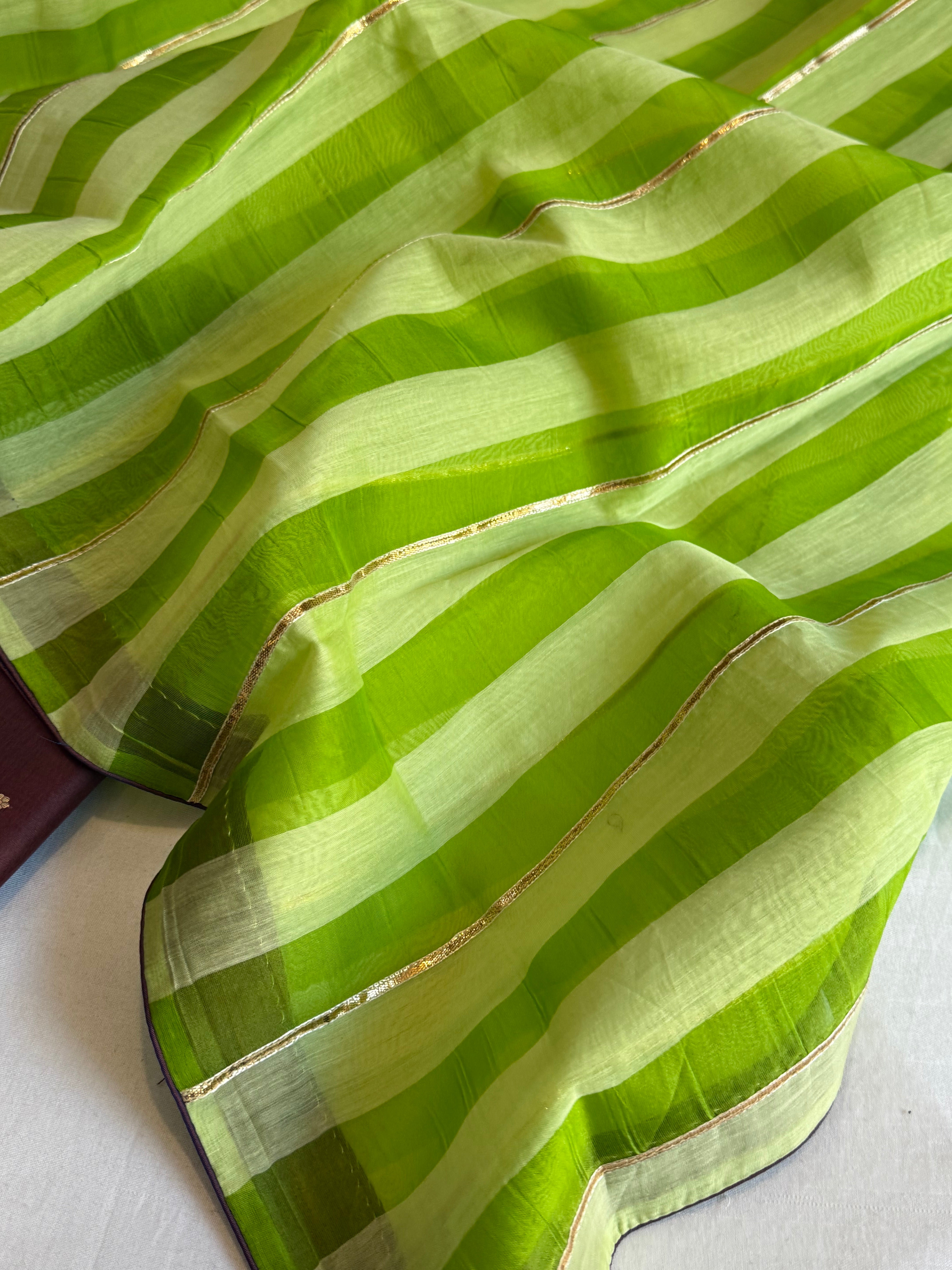 Banarasi kora silk striped suit set