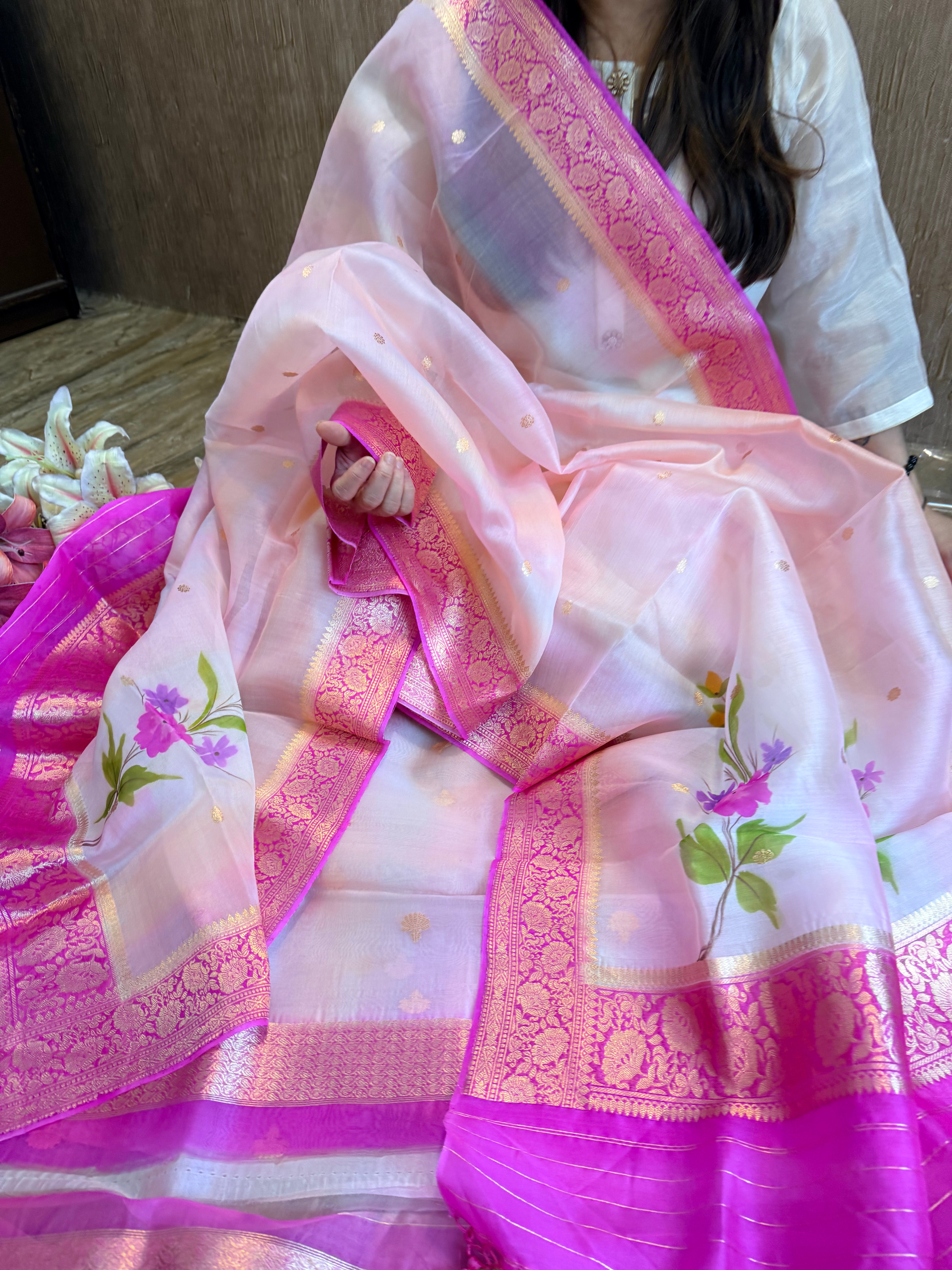 Rainbow chap dye kora silk handpainted suit sets